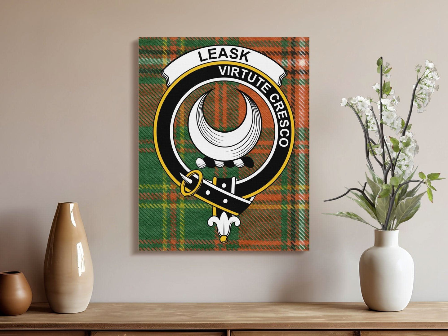 Leask Scottish Tartan Crest Canvas - Celtic Ancestry Gifts