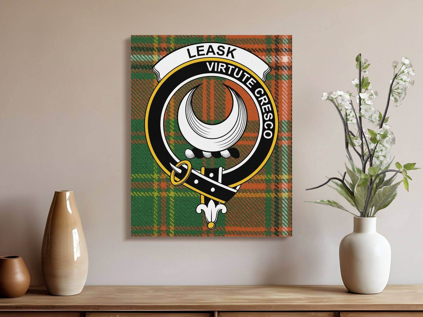 Leask Scottish Tartan Crest Canvas - Celtic Ancestry Gifts