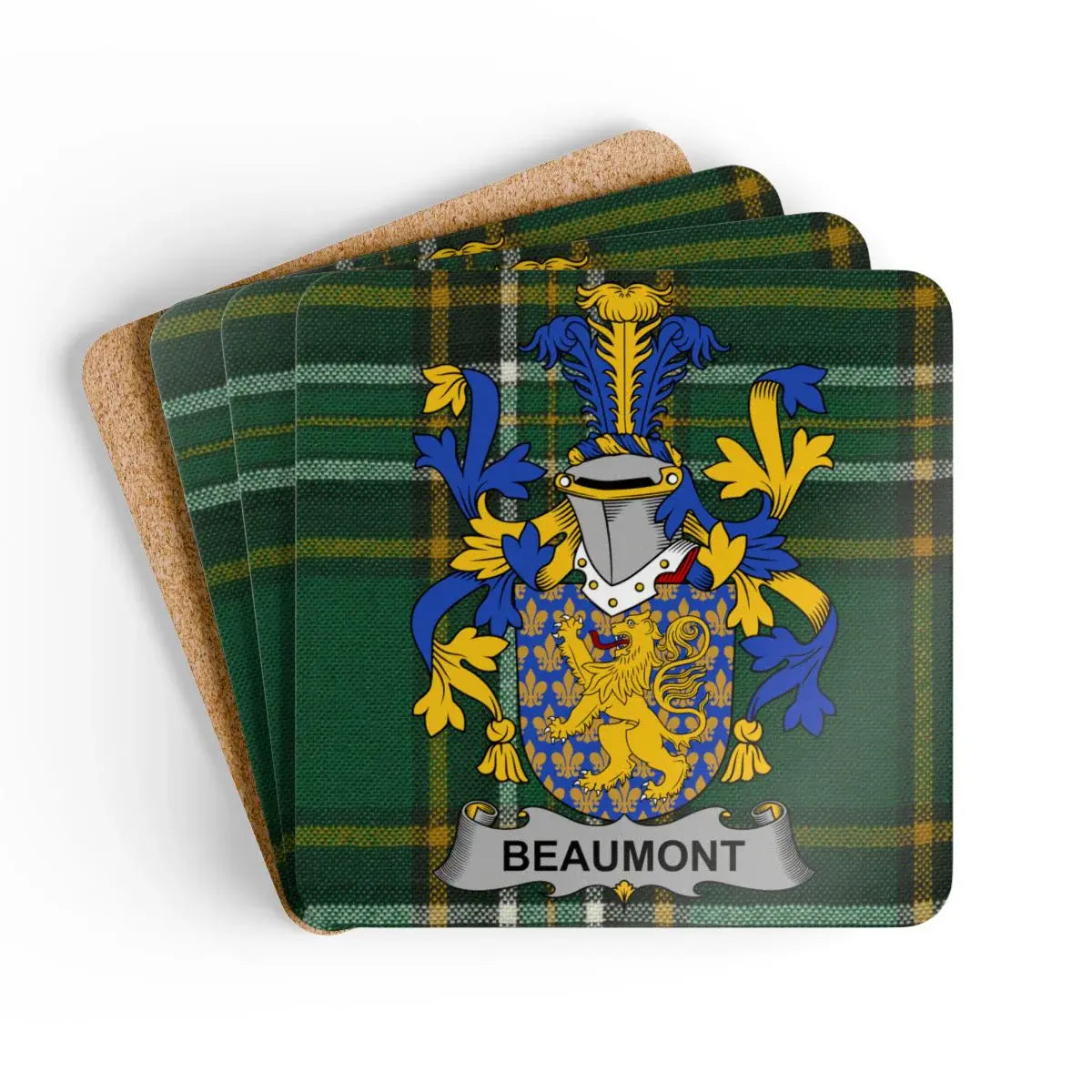 Beaumont Family Crest Plaid Pattern Coasters product