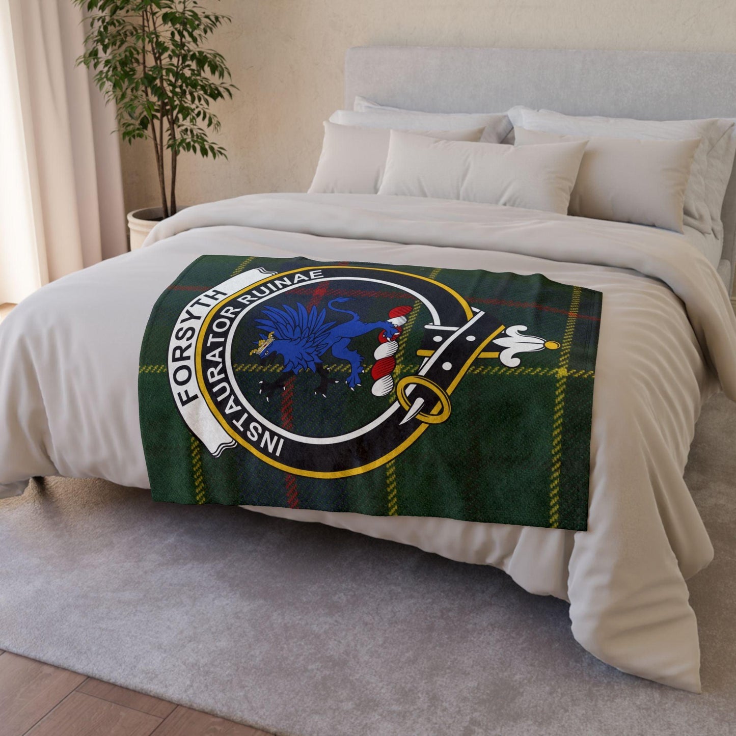 Forsyth Clan Tartan Blanket – Scottish Crest Throw