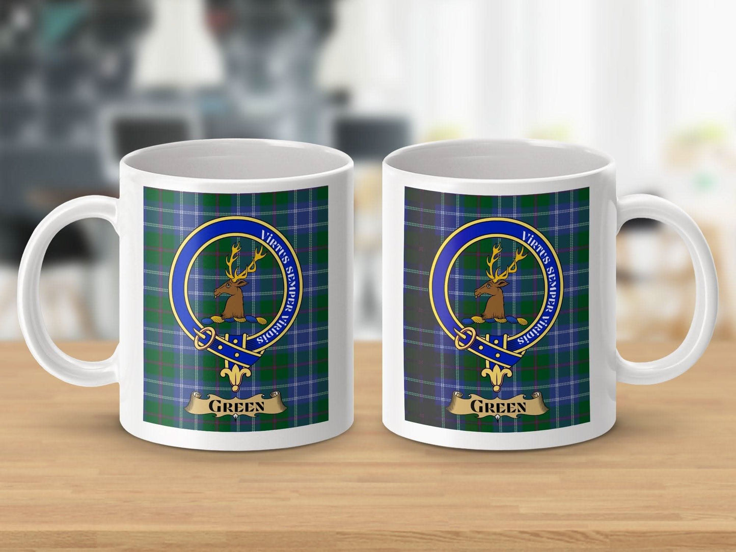 Vibrant Green Plaid Deer Crest Design Mug product
