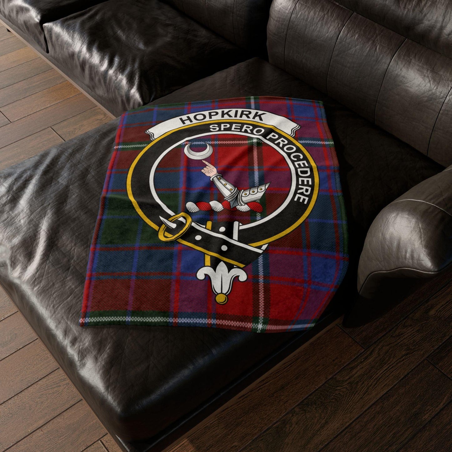 Hopkirk Clan Tartan Blanket – Scottish Crest Throw, Soft & Cozy