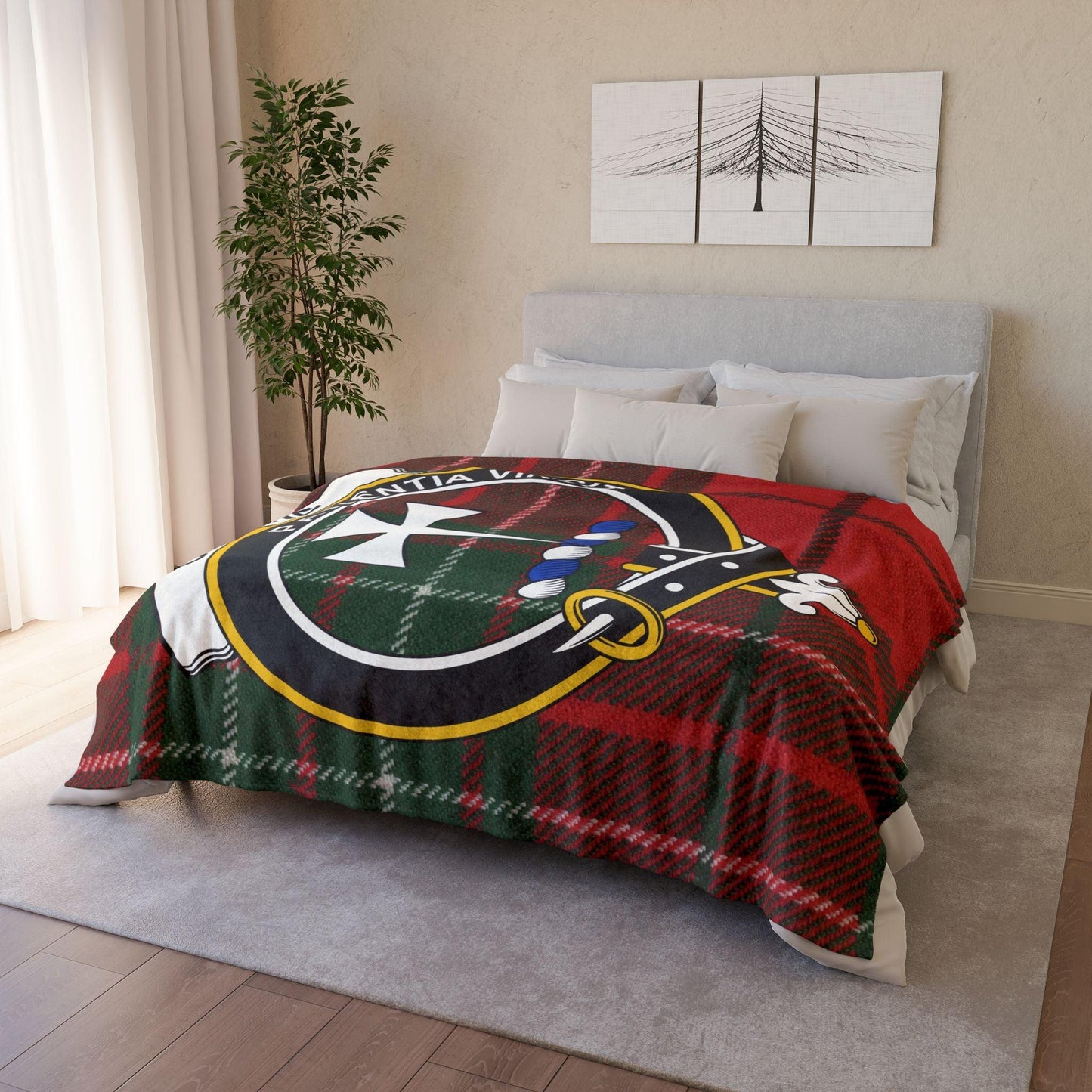 Cheyne Clan Crest Scottish Tartan Blanket - Celtic Ancestry Gifts