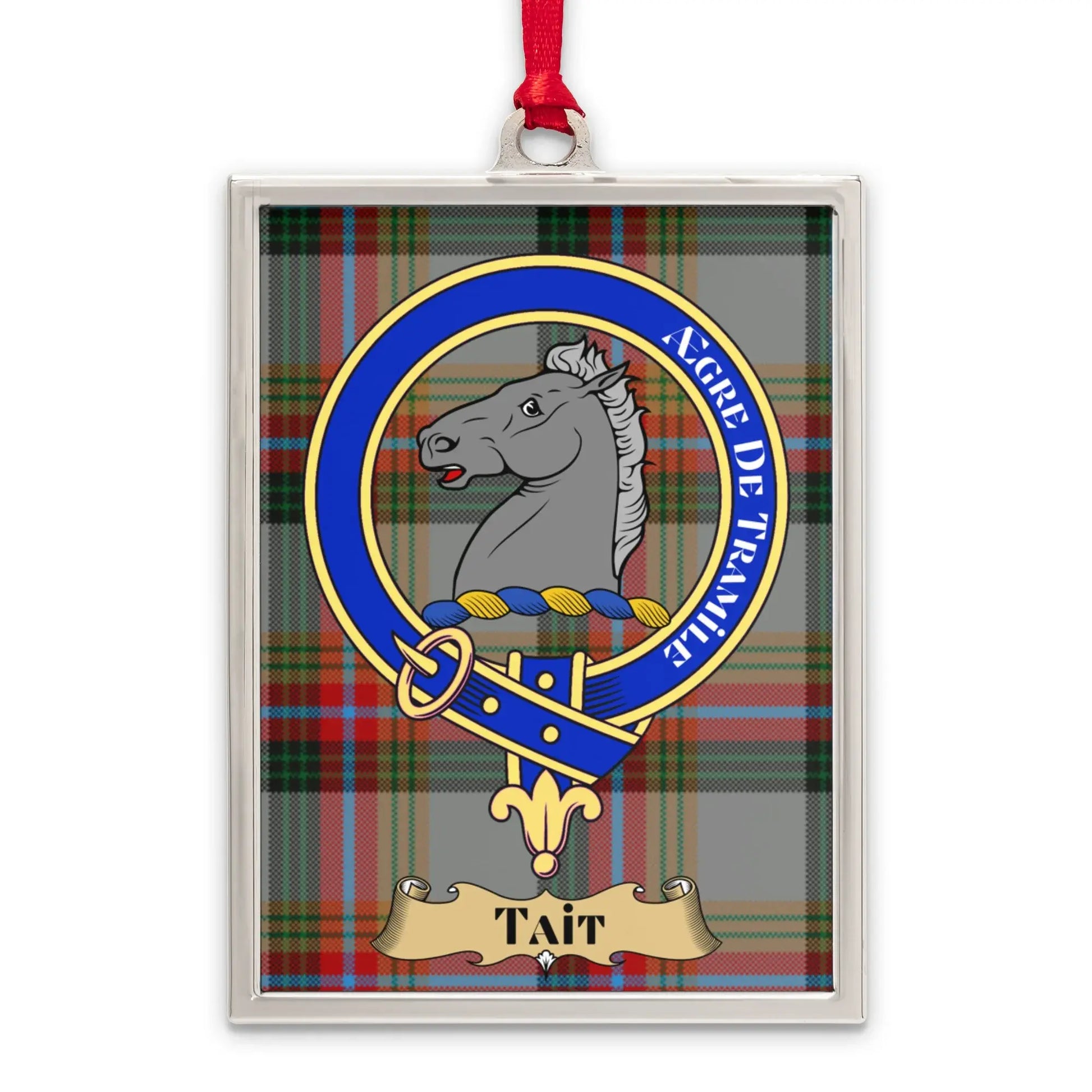 Tait Crest Badge on Tartan Background Ornament product type
