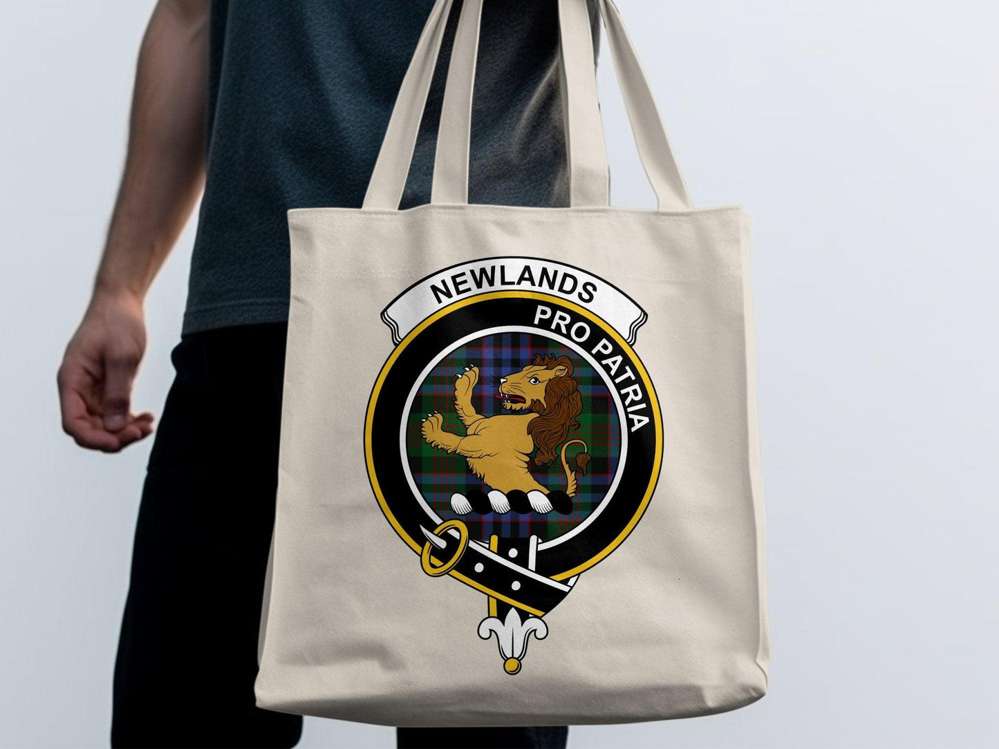 Newlands Scottish Clan Crest Tartan Tote Bags - Celtic Ancestry Gifts
