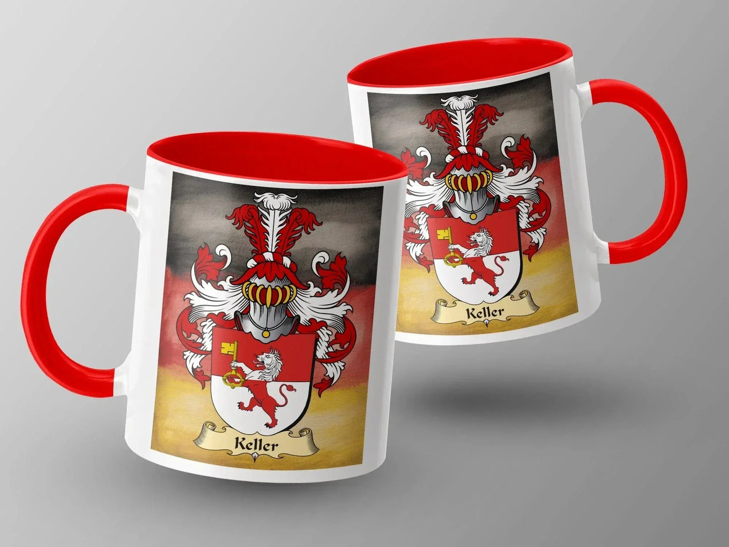 Keller Family Crest Red Handled Ceramic Mug product