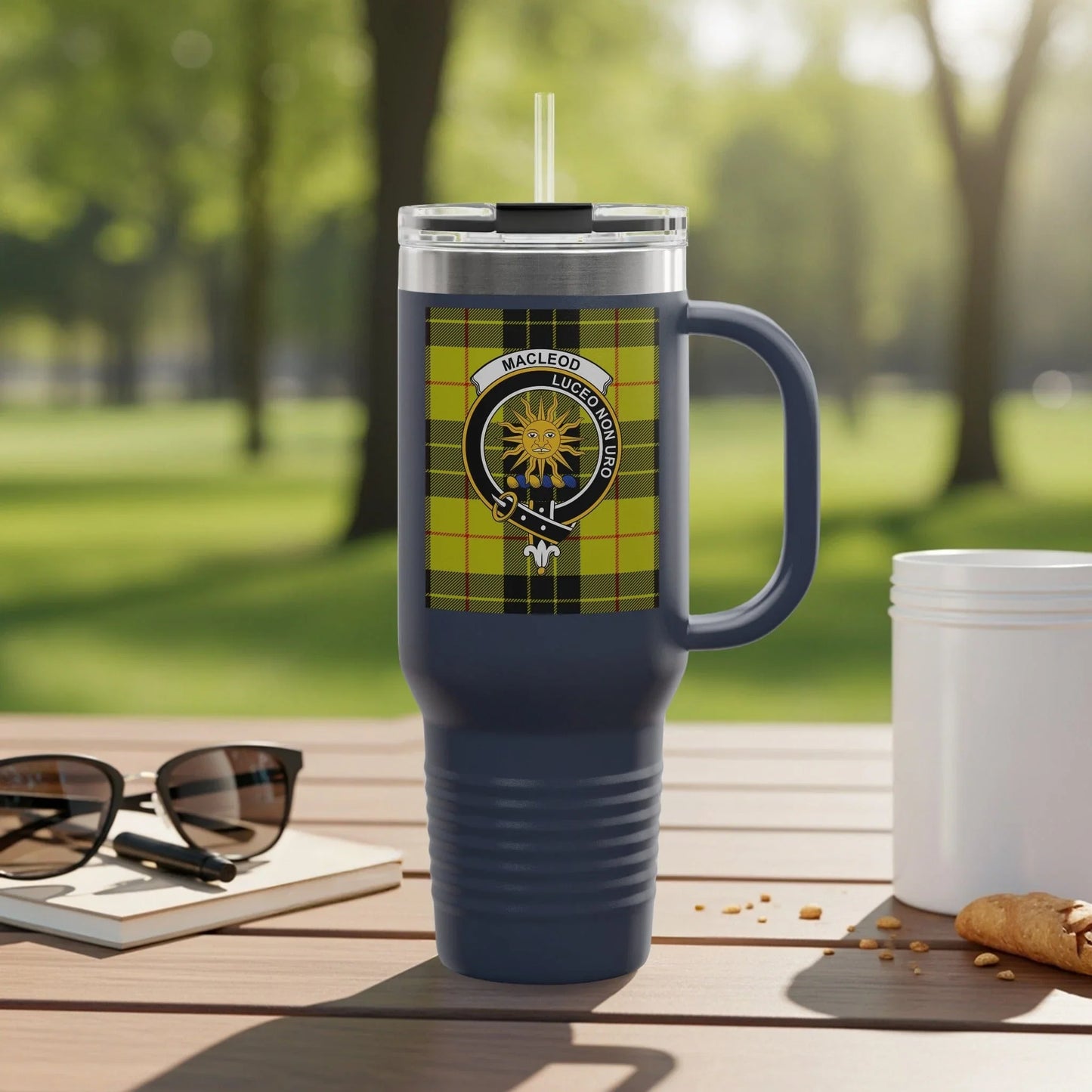 Personalized Clan MacLeod Crest Tartan Travel Mug product