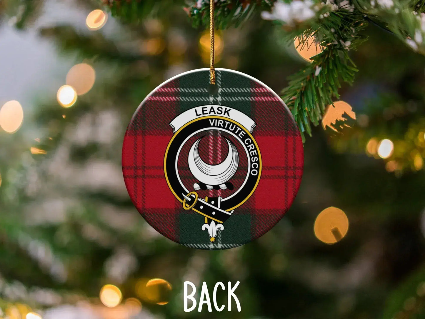 Leask Clan Scottish Tartan Crest Ceramic Ornament