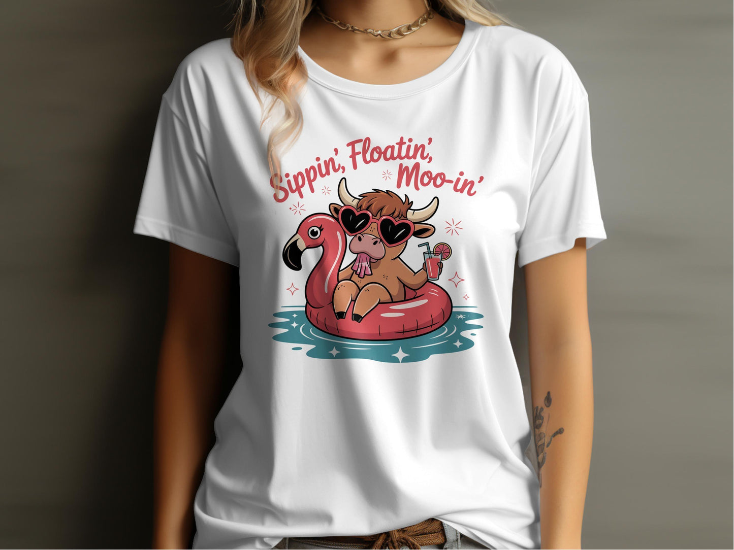 Sippin Floatin Moo in Graphic Printed T-Shirt product type