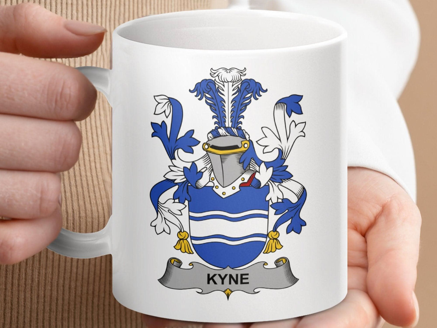 Kyne Irish Surname Family Crest Coat of Arms Gift Mug - Celtic Ancestry Gifts