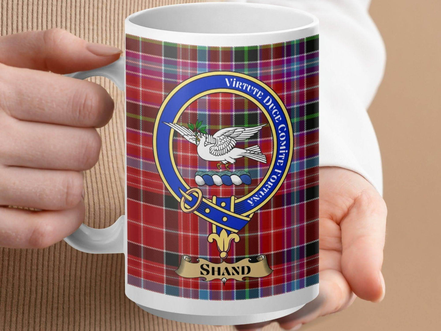 Scottish Clan Virtue Shand Crest Tartan Mug product