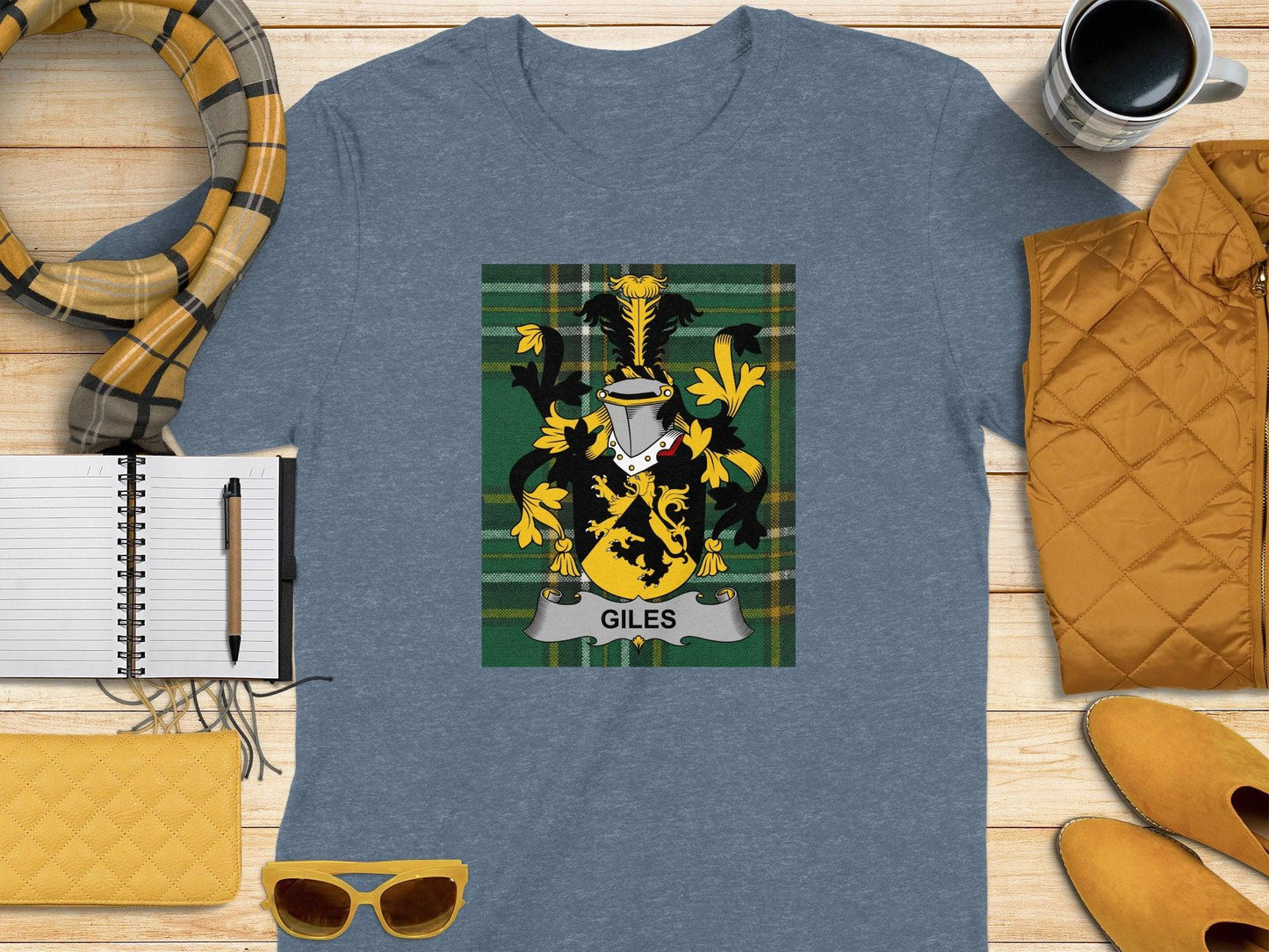 Giles Family Crest Irish National Tartan T-Shirt - Celtic Ancestry Gifts