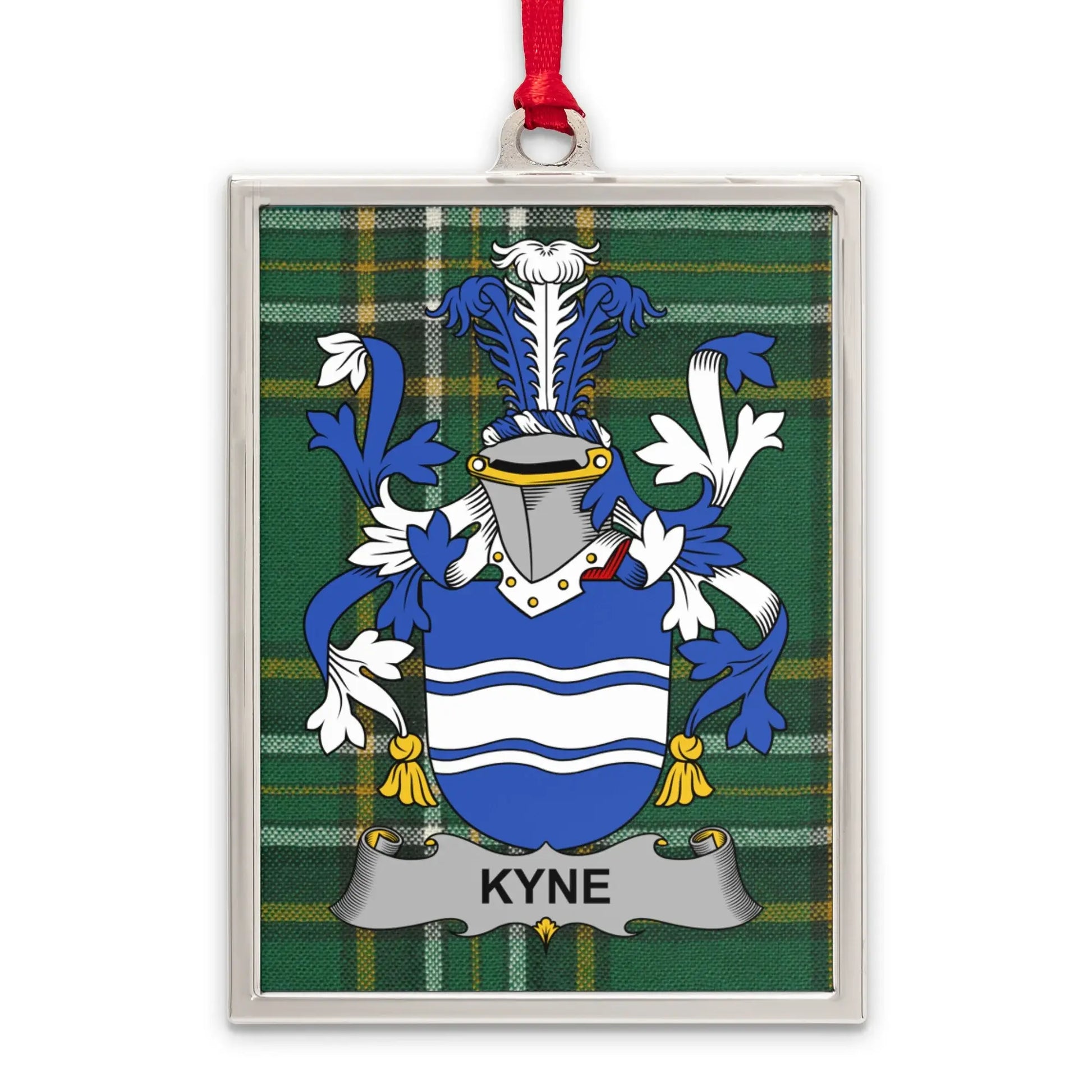 Kyne Family Crest Tartan Background Ornament product