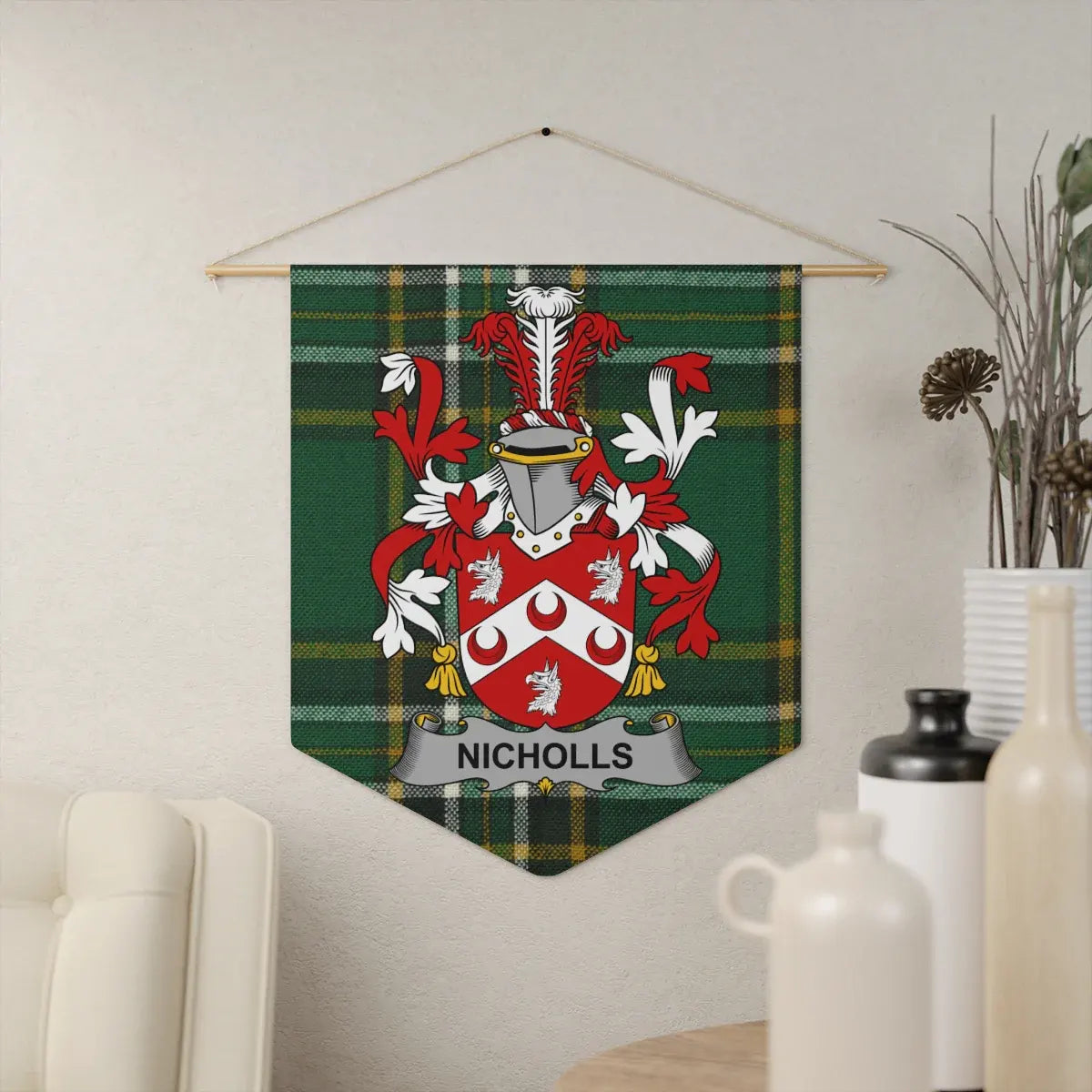 Nicholls Family Crest Coat of Arms Wall Banner product