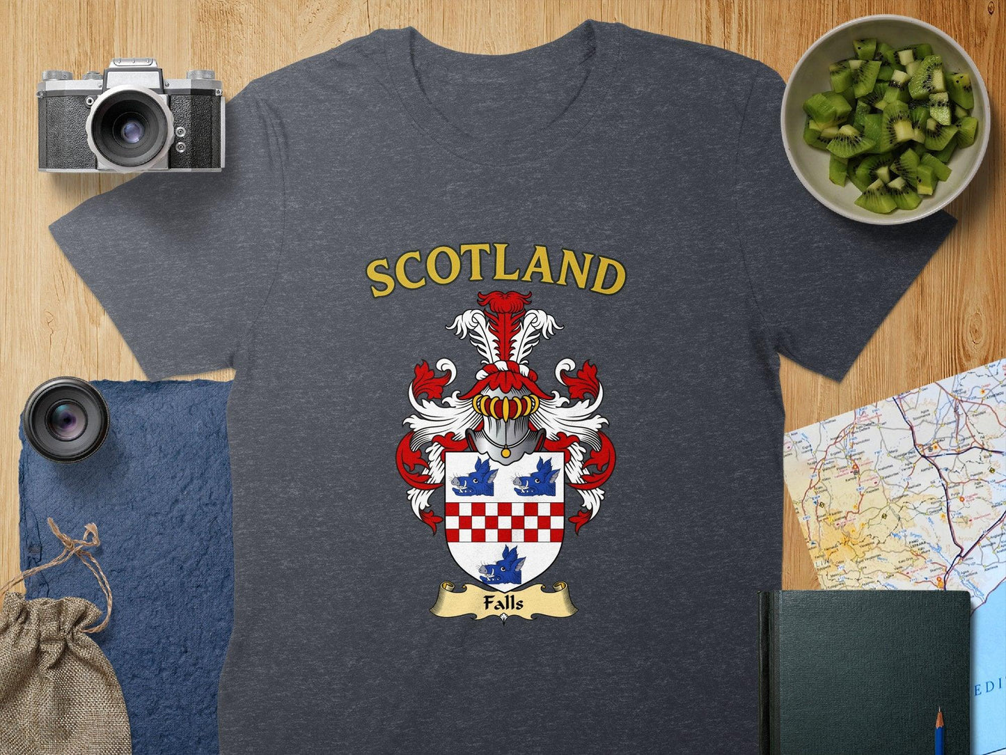 Falls Clan Coat of Arms Heraldic Family Crest T-Shirt - Celtic Ancestry Gifts