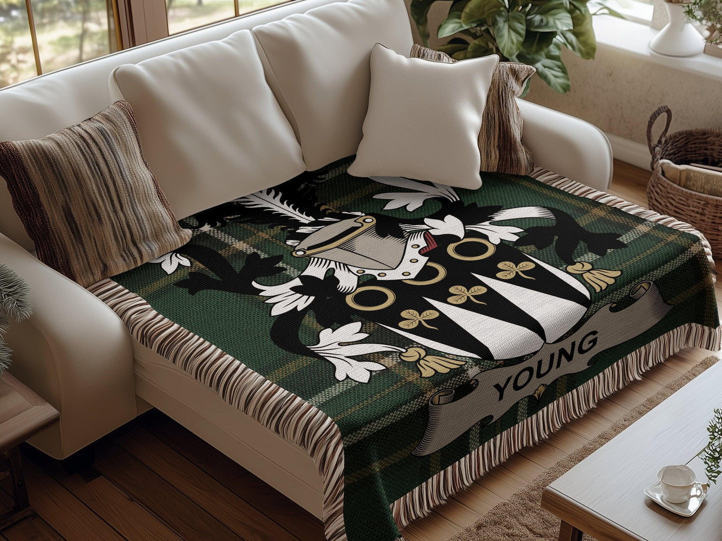 Young Surname Irish Coat Of Arms Woven Blanket - Celtic Ancestry Gifts