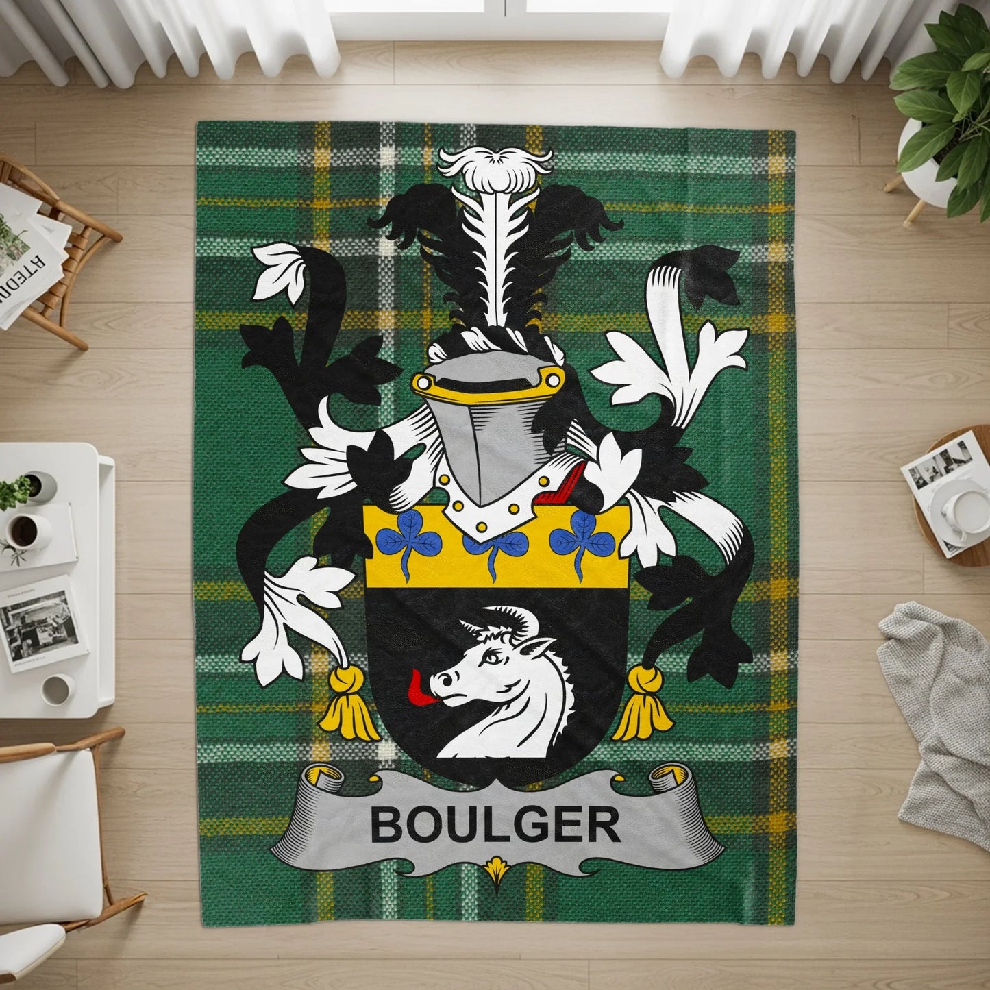 Boulger Family Crest Green Tartan Rug product type