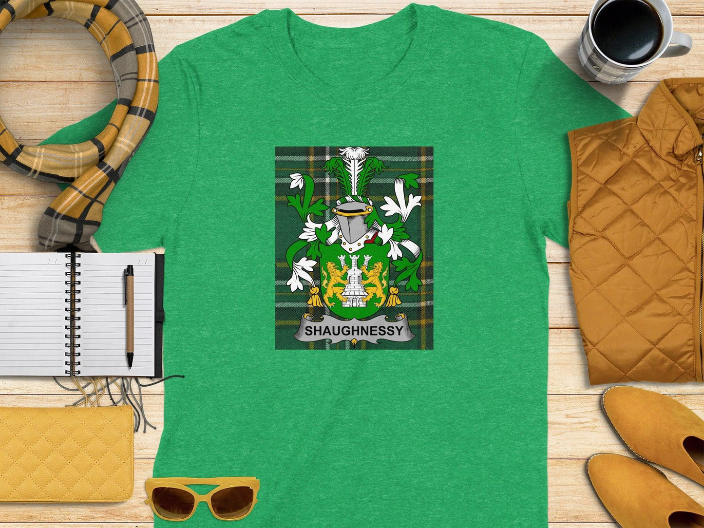 Personalized Shaughnessy Family Crest Irish Theme T-Shirt, Custom Heritage Apparel, Unique Gift Idea