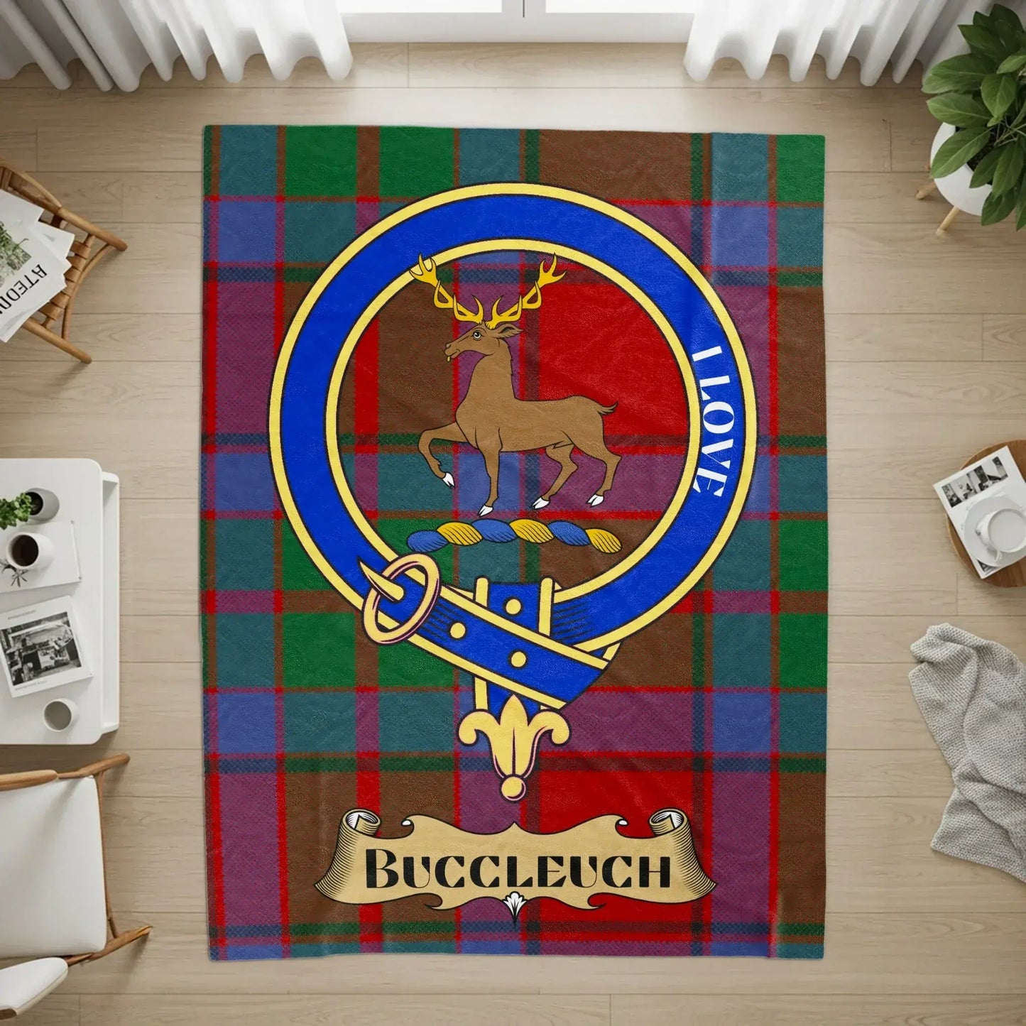 I Love Buccleuch Family Crest Tartan Rug product