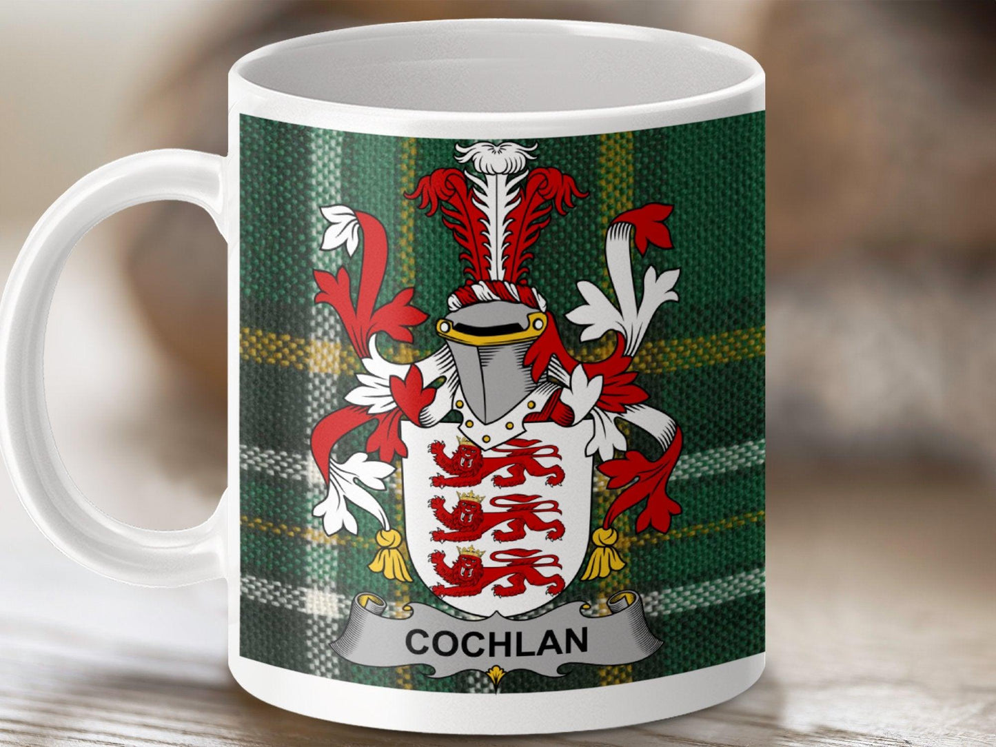 Cochlan Surname Family Crest Irish Tartan Mug - Celtic Ancestry Gifts