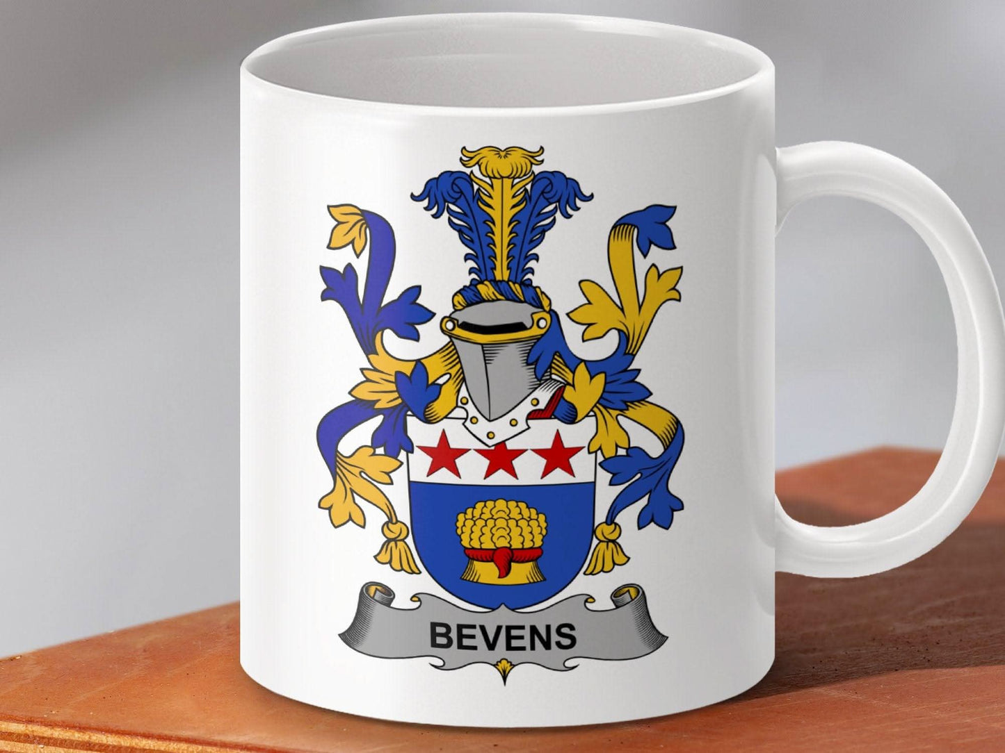 Bevins Family Crest Coat of Arms Shield Mug - Celtic Ancestry Gifts