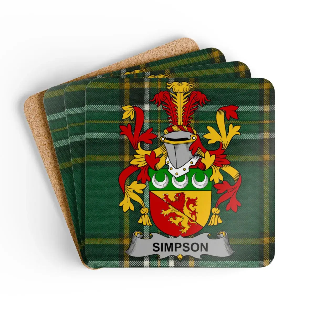 Personalized Family Crest Plaid Design Coaster Set product type