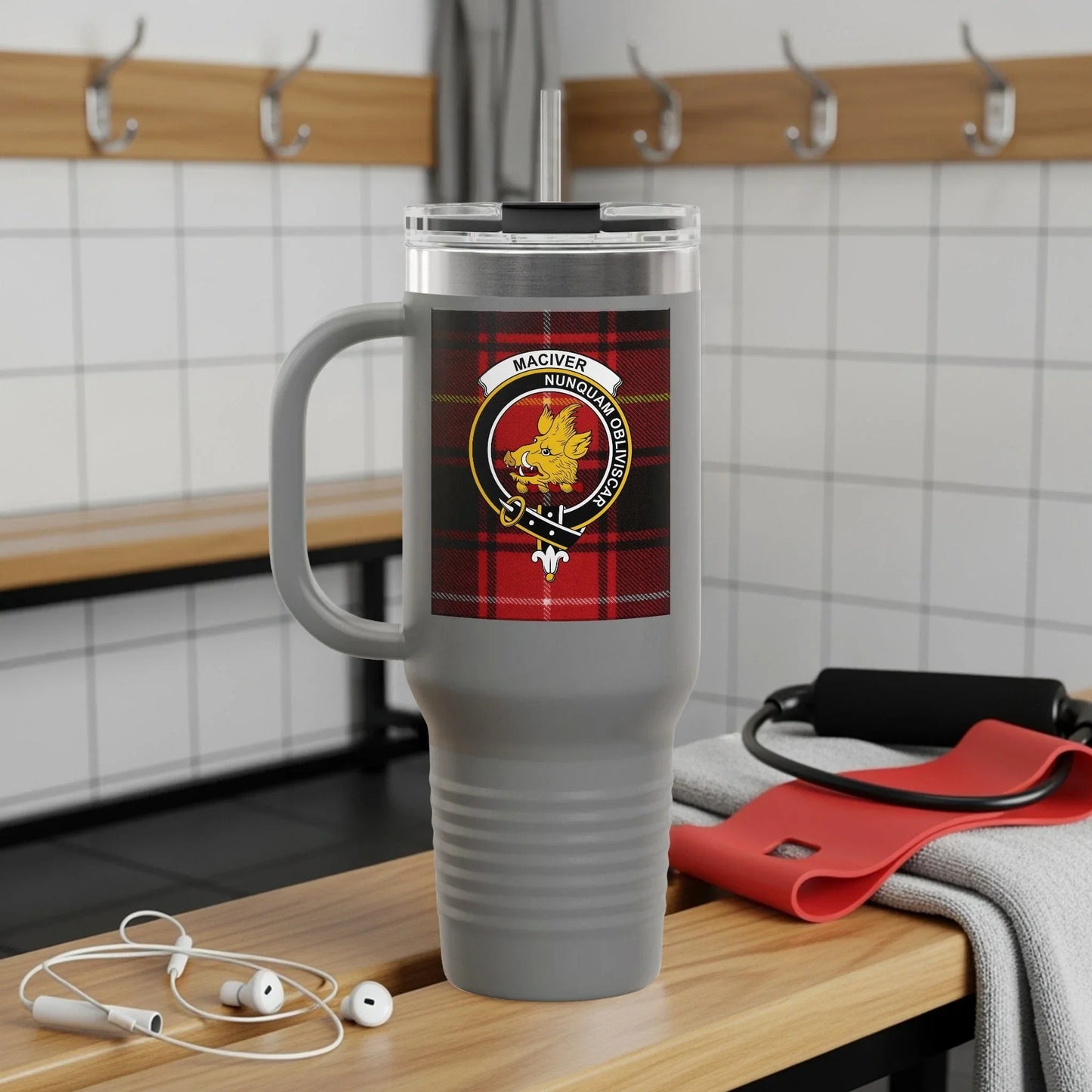 Clan MacIver Badge Insulated Travel Mug Red Scottish product