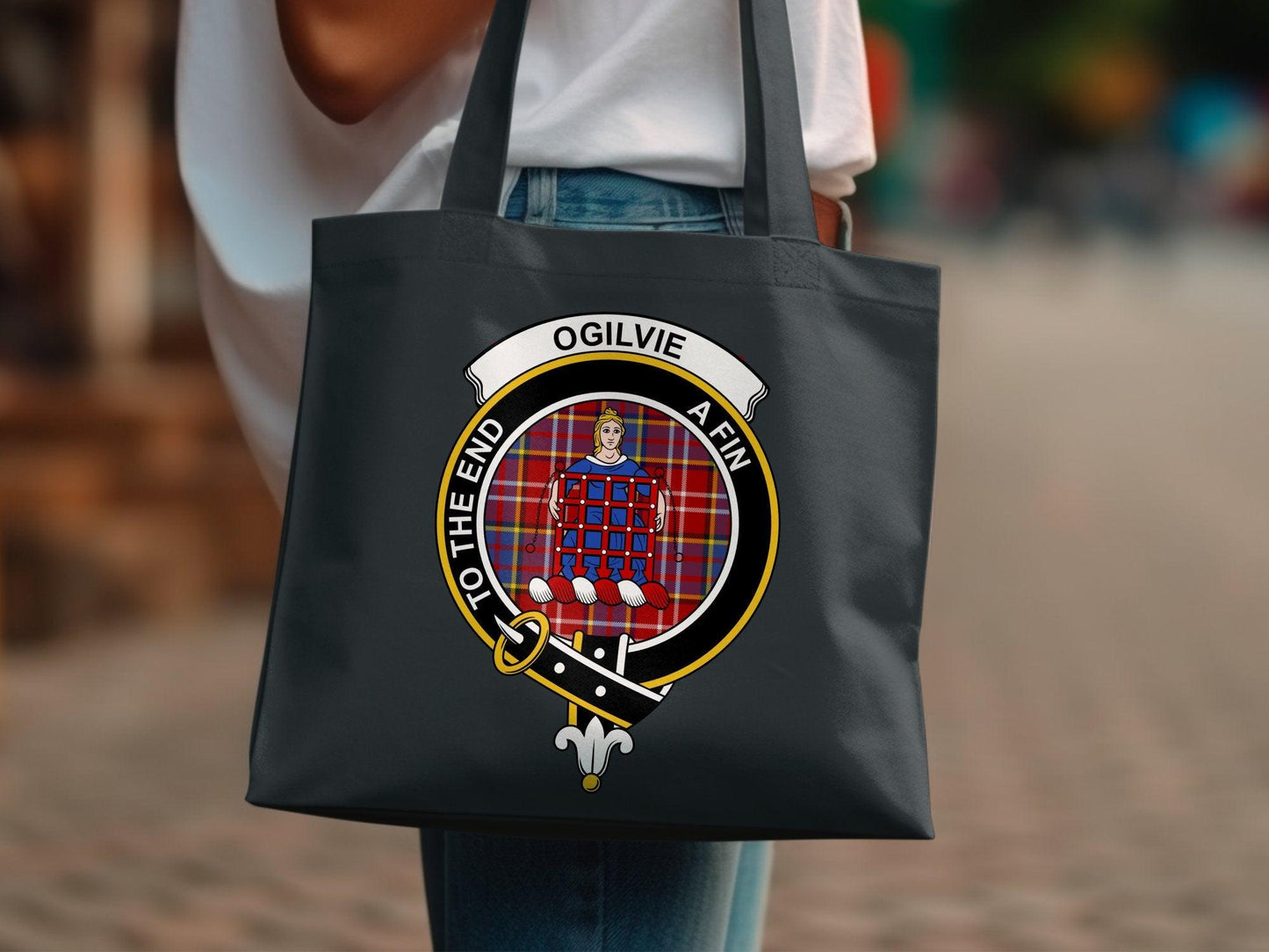 Ogilvie Scottish Clan Crest Tartan Tote Bags - Celtic Ancestry Gifts