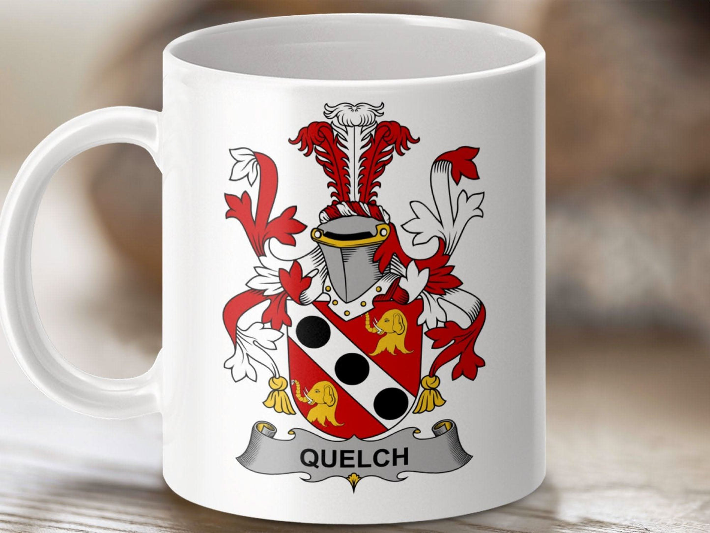 Quelch Family Crest Unique Heraldry Mug - Celtic Ancestry Gifts