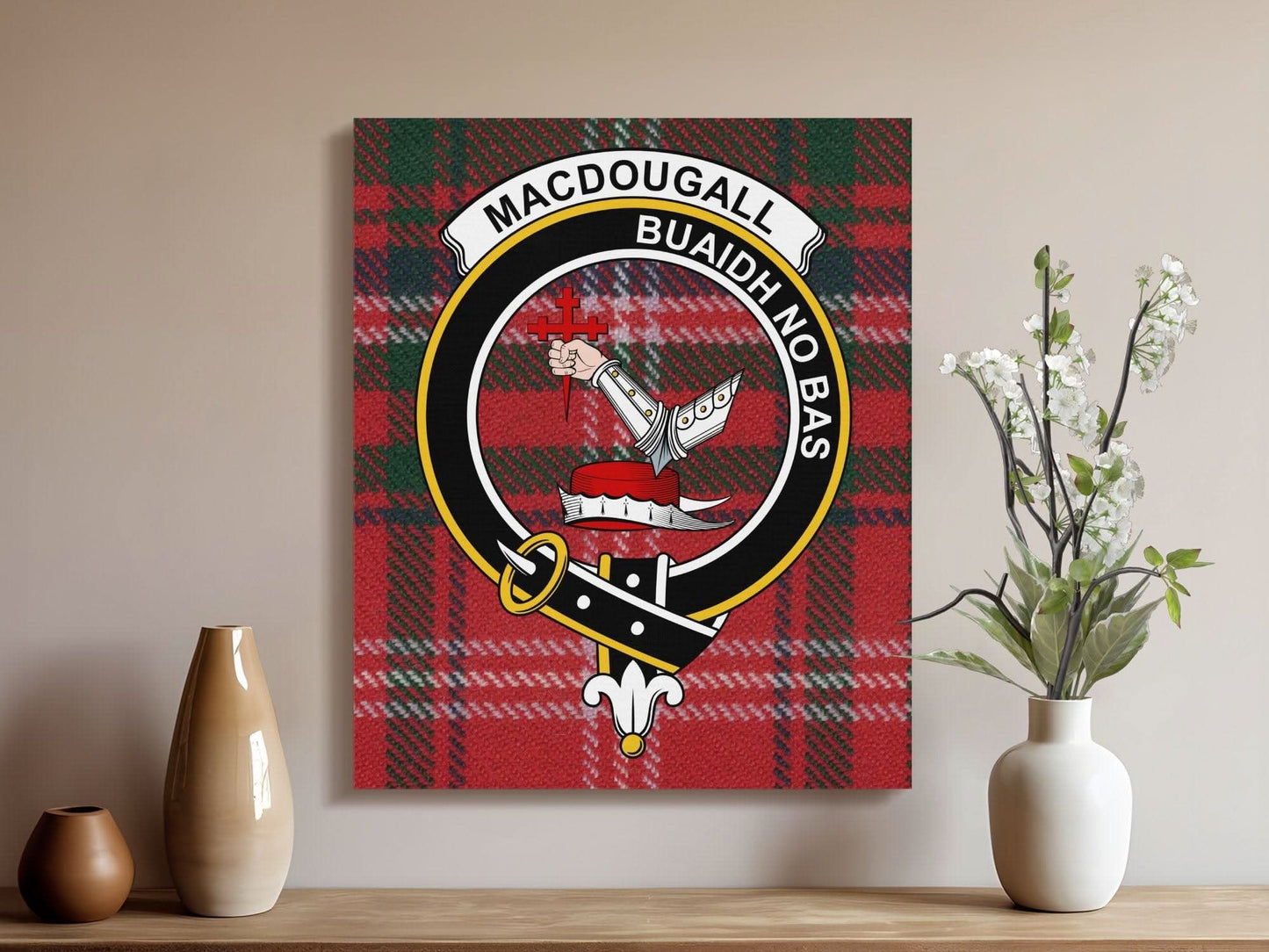 MacDougall Scottish Tartan Crest Canvas - Celtic Ancestry Gifts