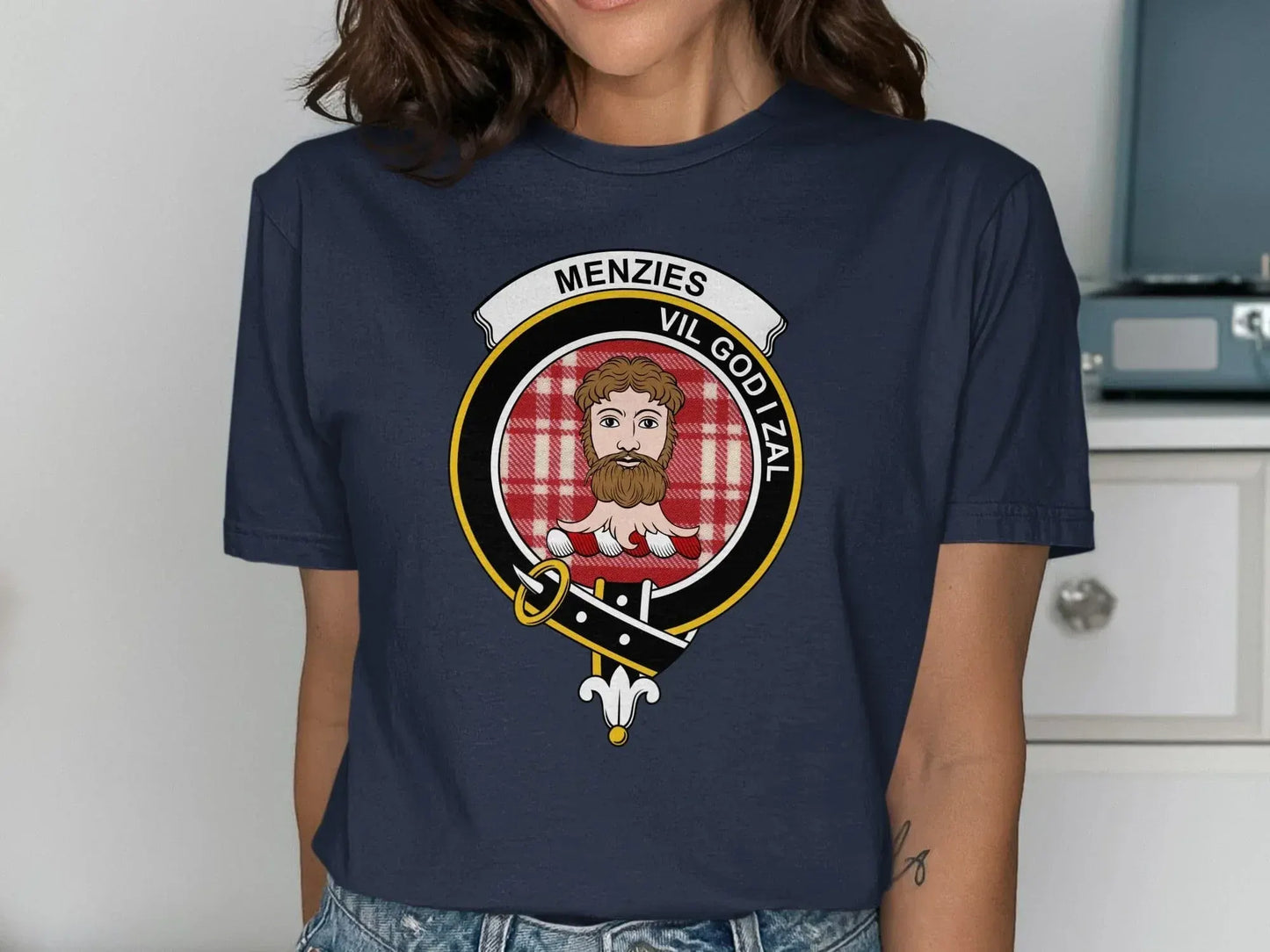 Menzies Vil God I Zal Clan Badge Design T-Shirt product type