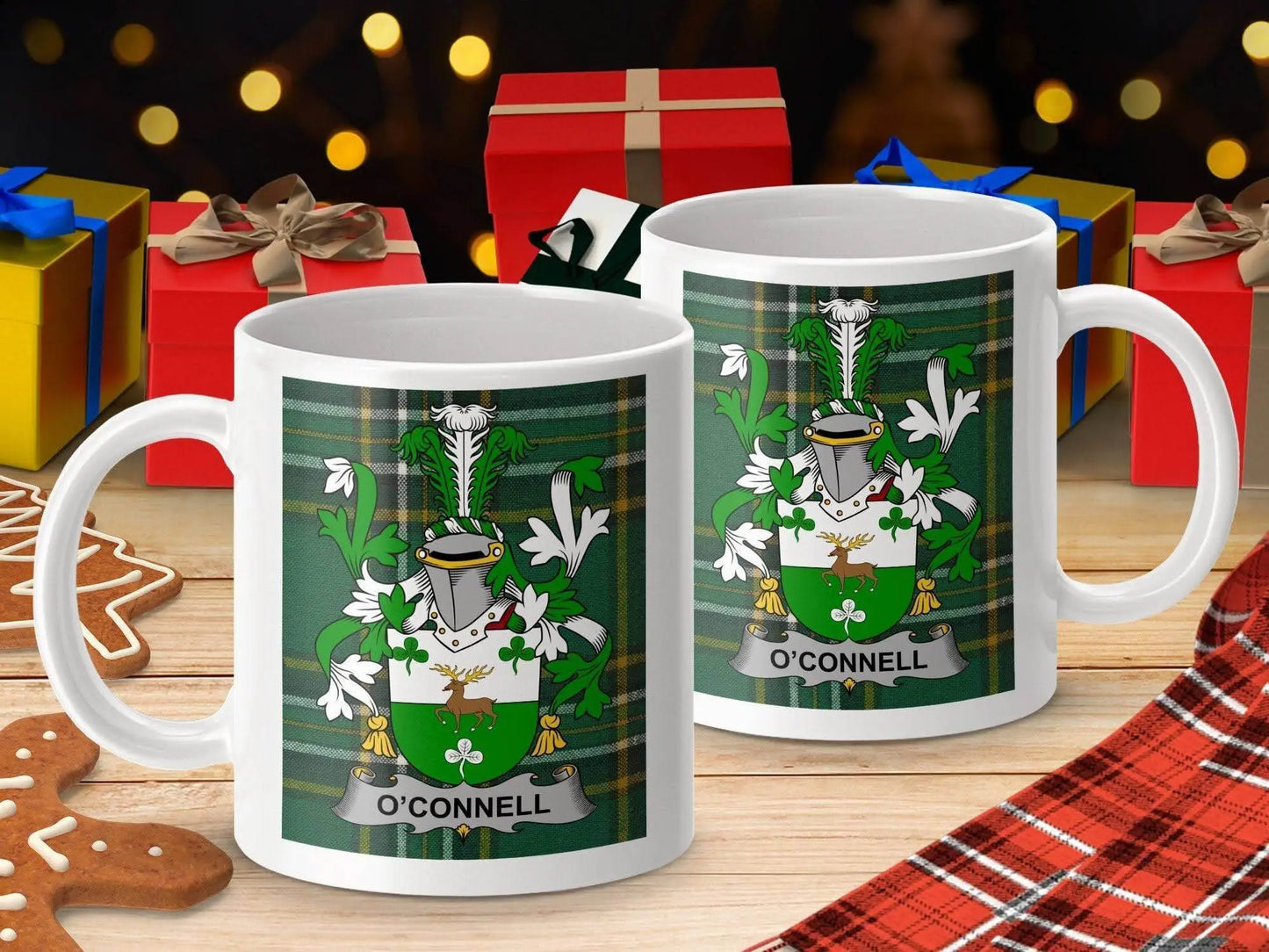 O'Connell Surname Family Crest Irish Tartan Mug - Celtic Ancestry Gifts