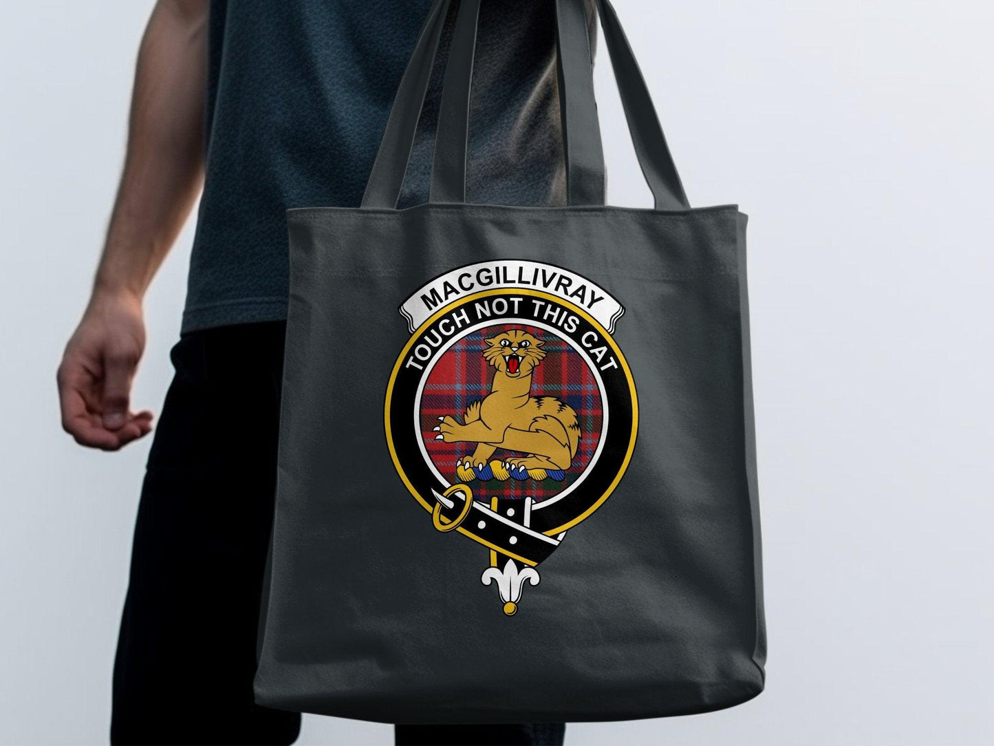MacGillivray Touch Not This Cat Crest Tartan Tote Bags - Celtic Ancestry Gifts