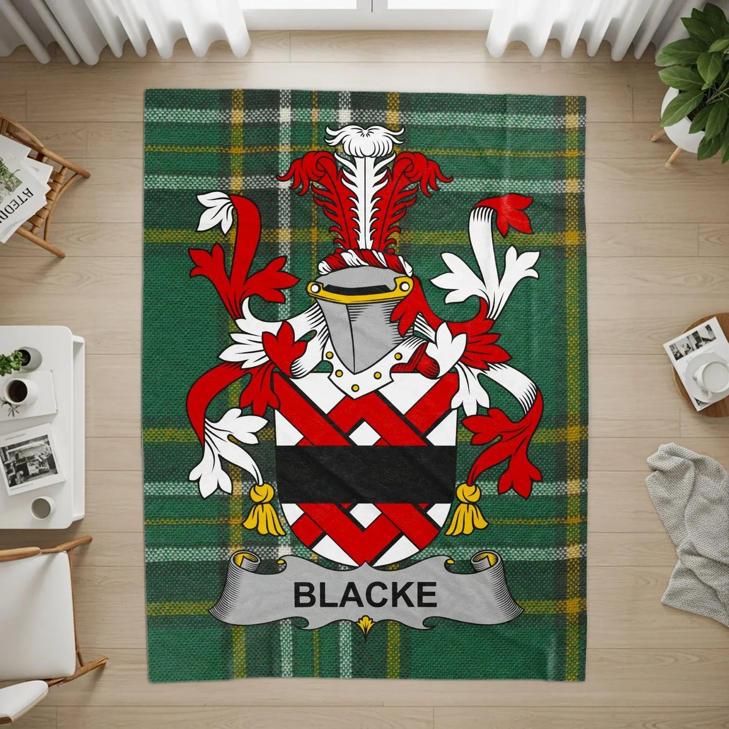 Custom Family Crest on Green Plaid Home Decor product type