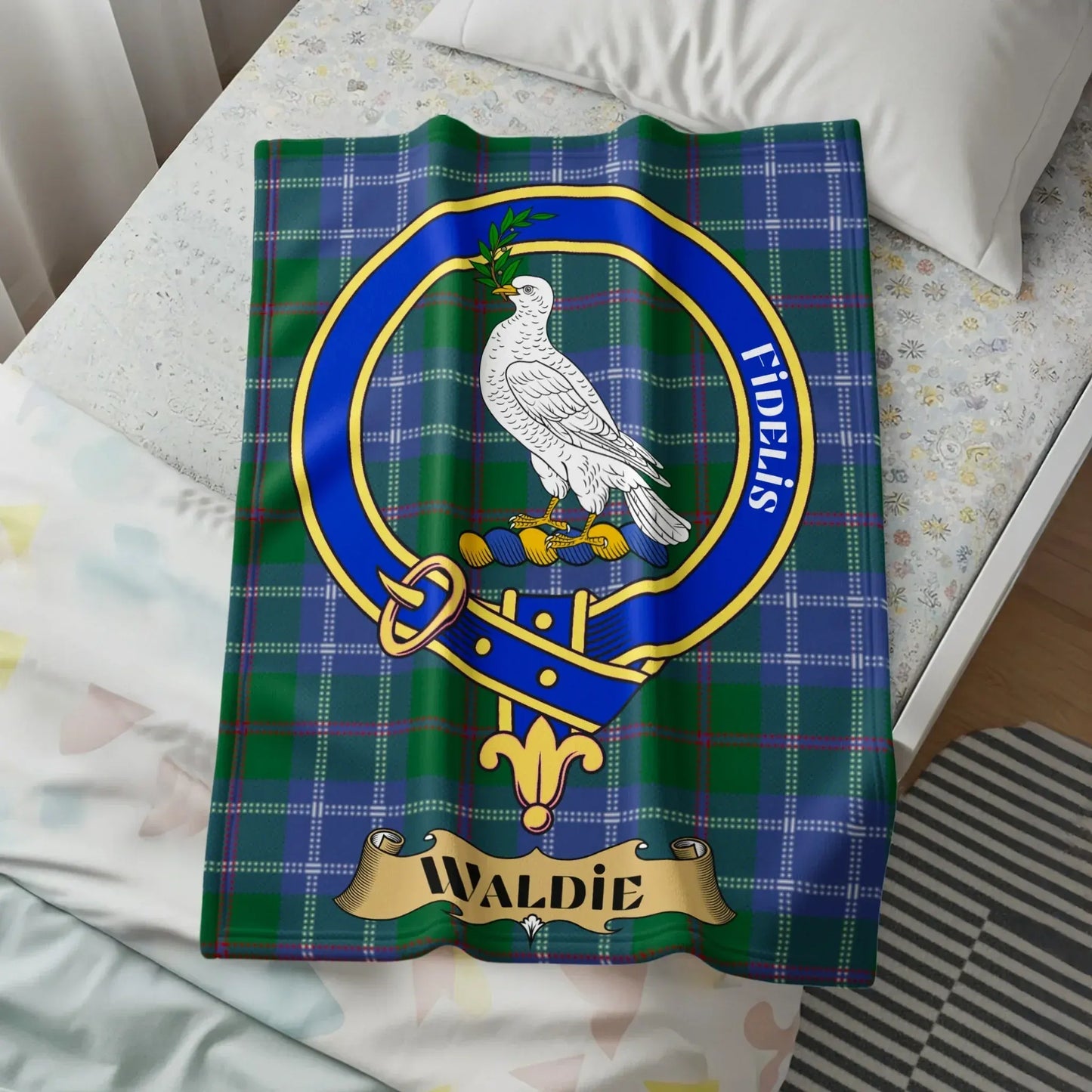 Personalized Waldie Tartan Blanket with Family Crest product type