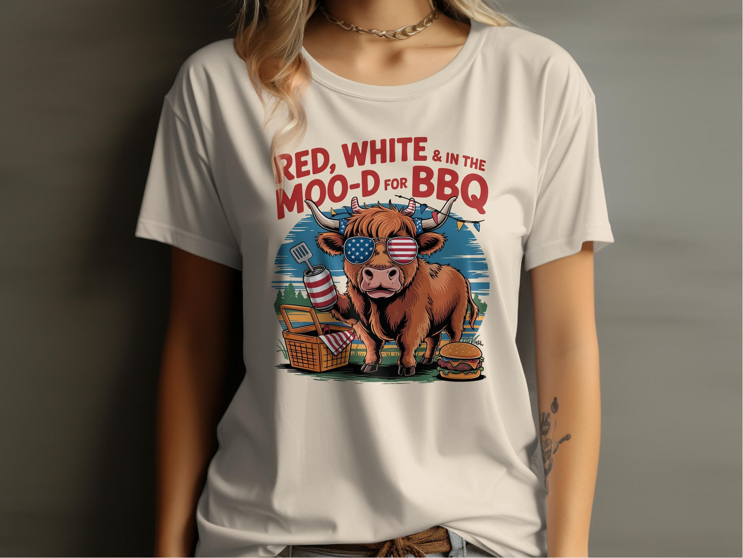 Patriotic Cow BBQ Graphic T-Shirt Funny Summer Design T-Shirt - Celtic Ancestry Gifts