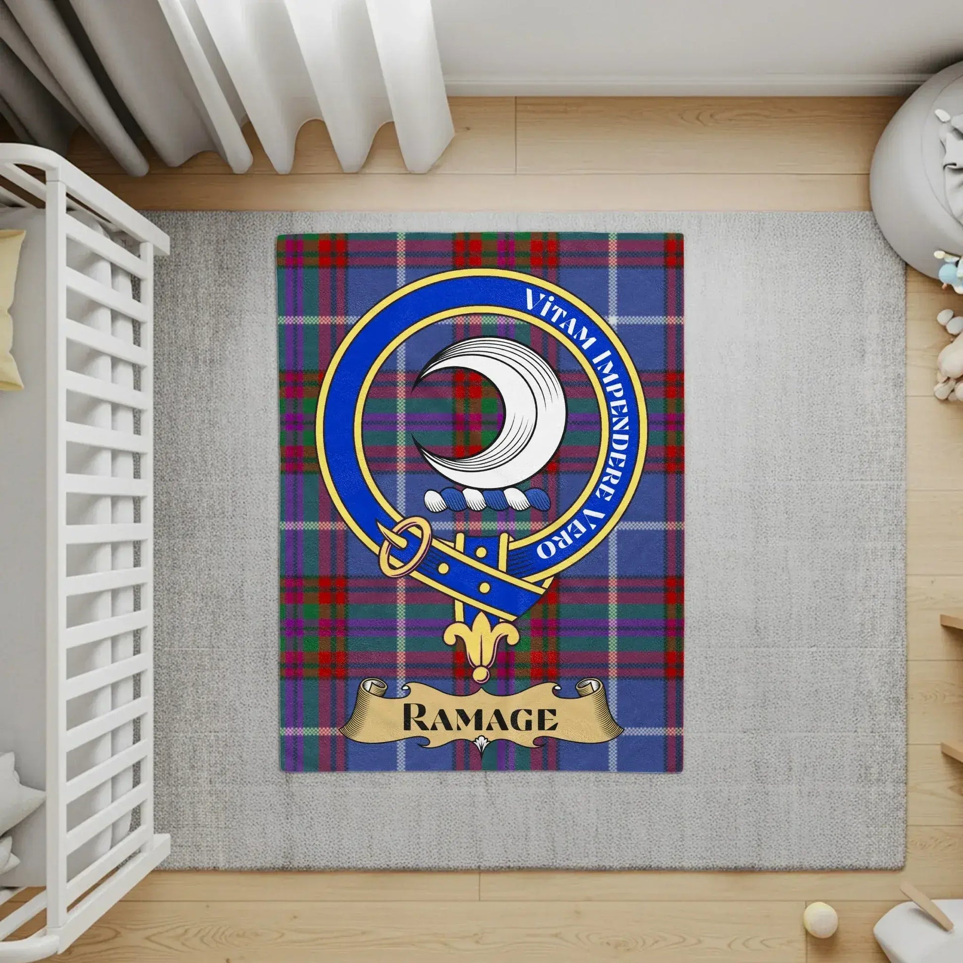 Vibrant Unique Family Crest with Tartan Rug product type