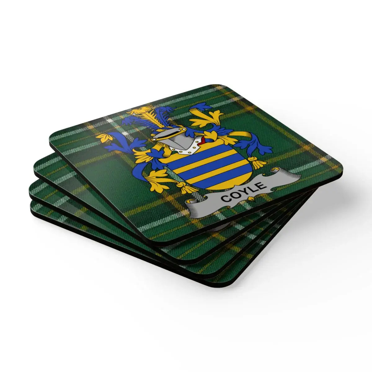Coyle Family Crest and Tartan Plaid Coaster Set product type