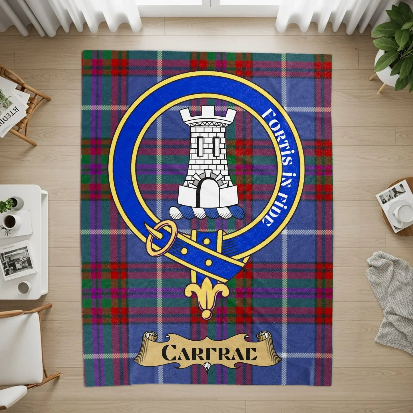 Fortis In Arduis Emblem with Tartan Details Rug product