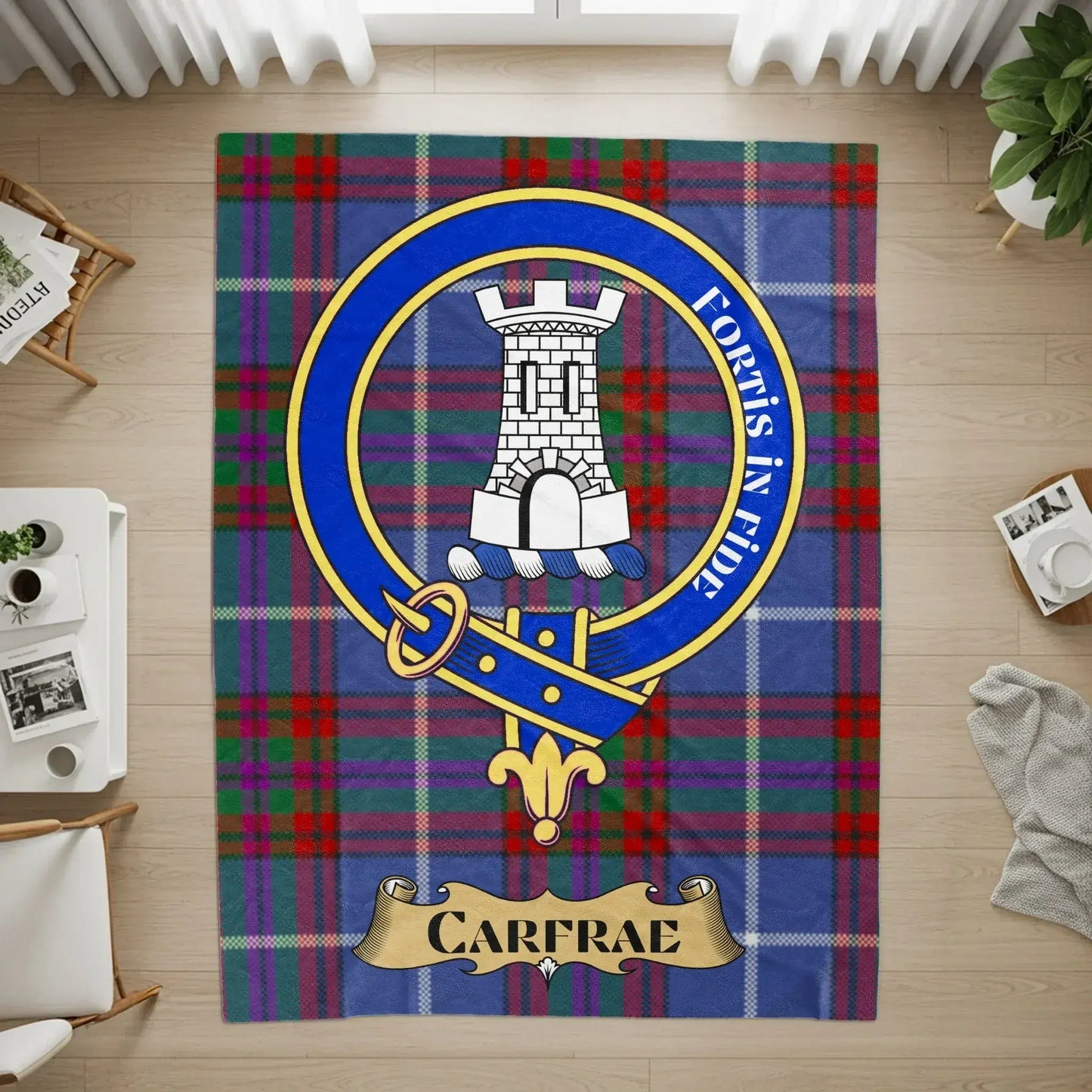 Fortis In Arduis Emblem with Tartan Details Rug product