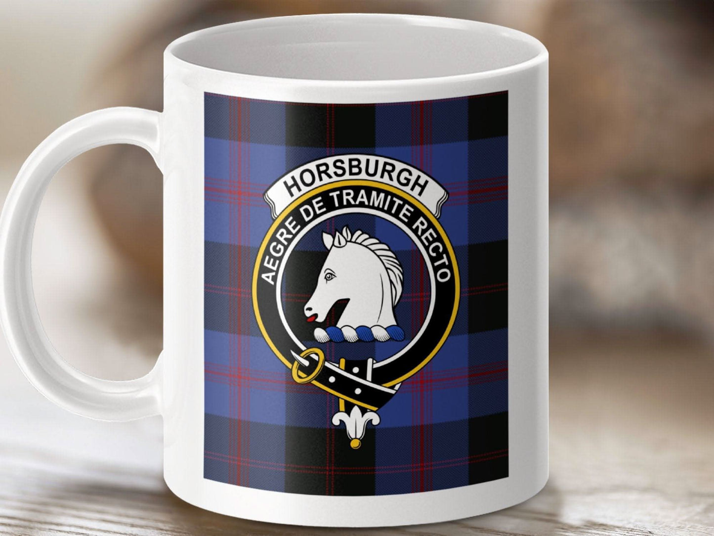 Stylish Horsburgh Clan Badge on Checkered Ceramic Mug product