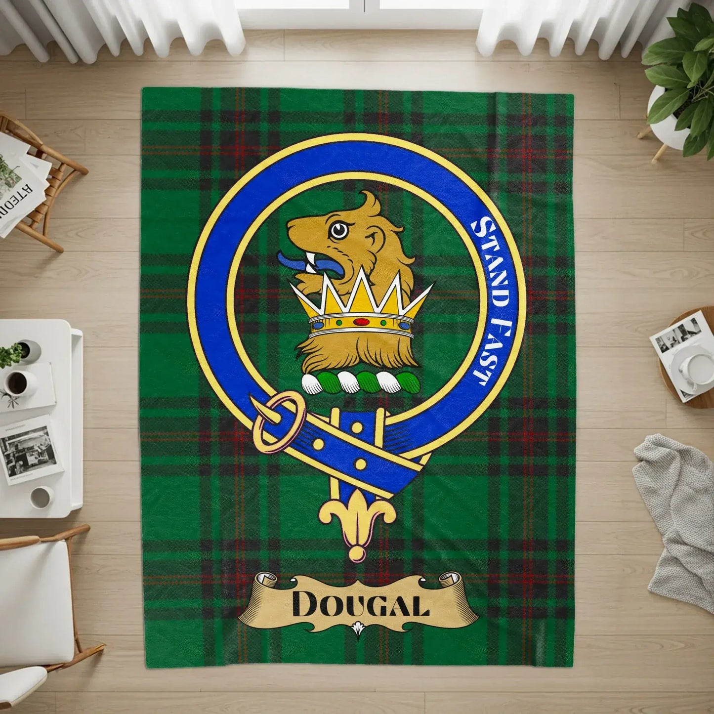 Green Tartan Dougal Family Crest Rug Unique Product Type