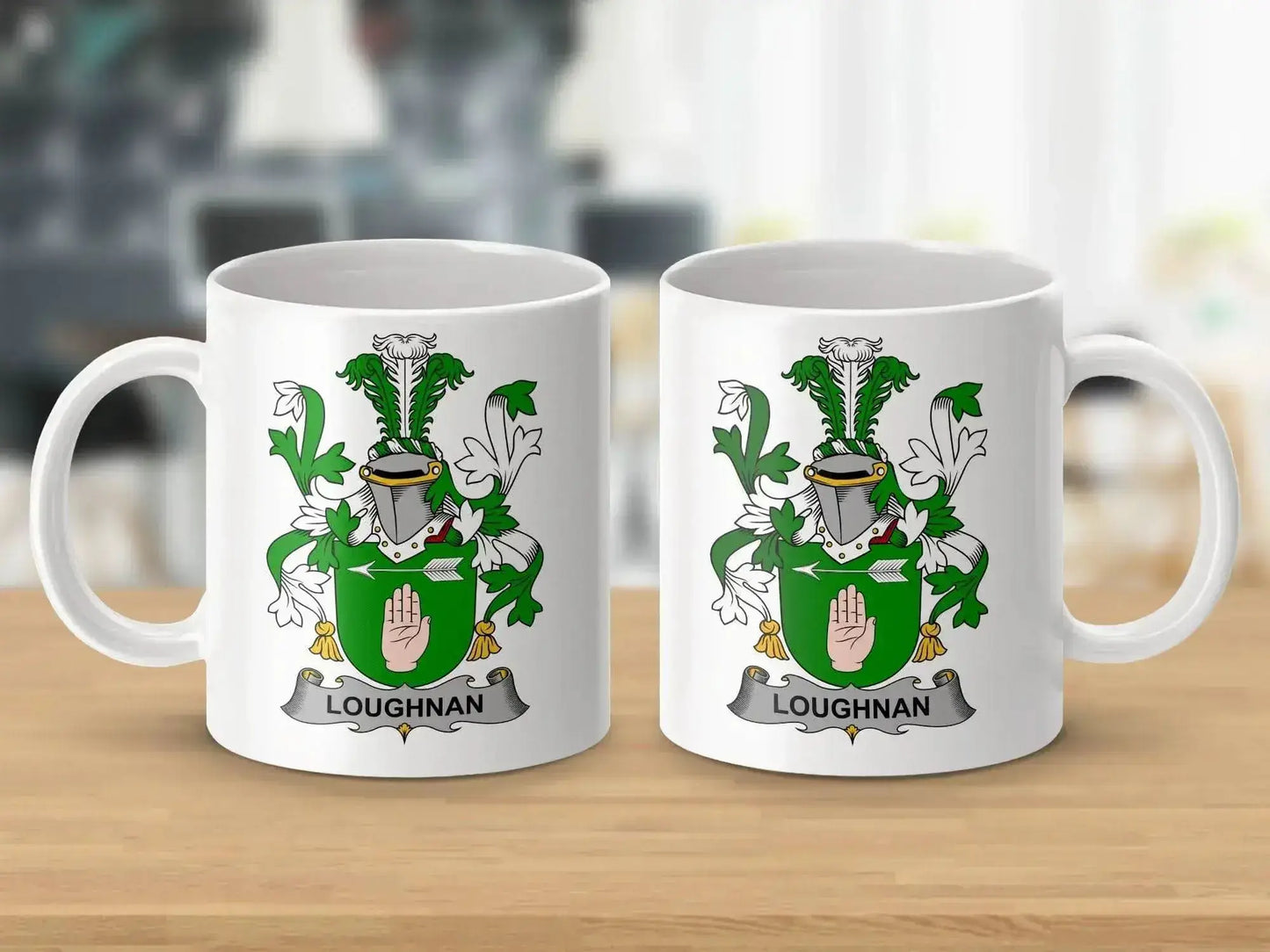 Loughnan Surname Irish Family Crest Mug - Celtic Ancestry Gifts