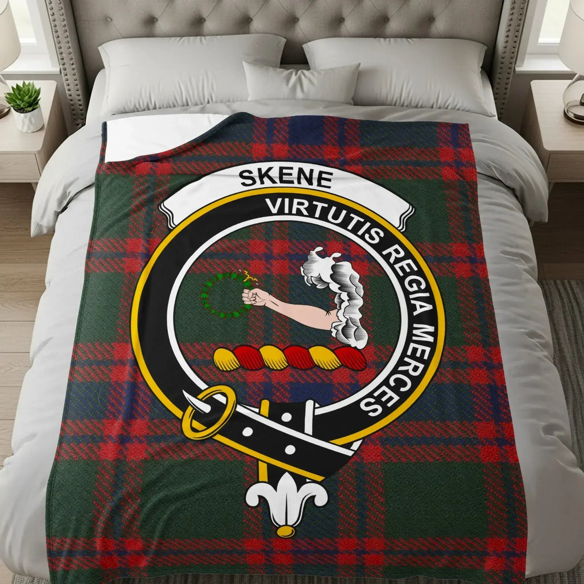 Skene Virtutis Regia Merces Clan Crest Tartan Blanket product