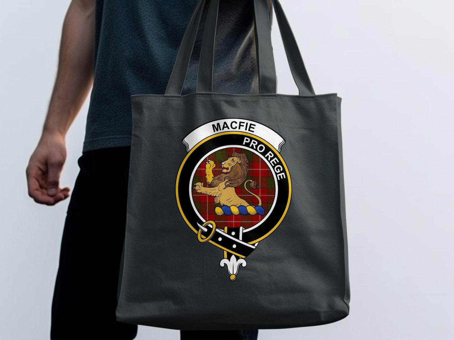 MacFie Clan Crest Tote Bag, Scottish Heritage Durable Canvas Bag, Pro Rege Crest Print, Unique Cultural Gift Idea