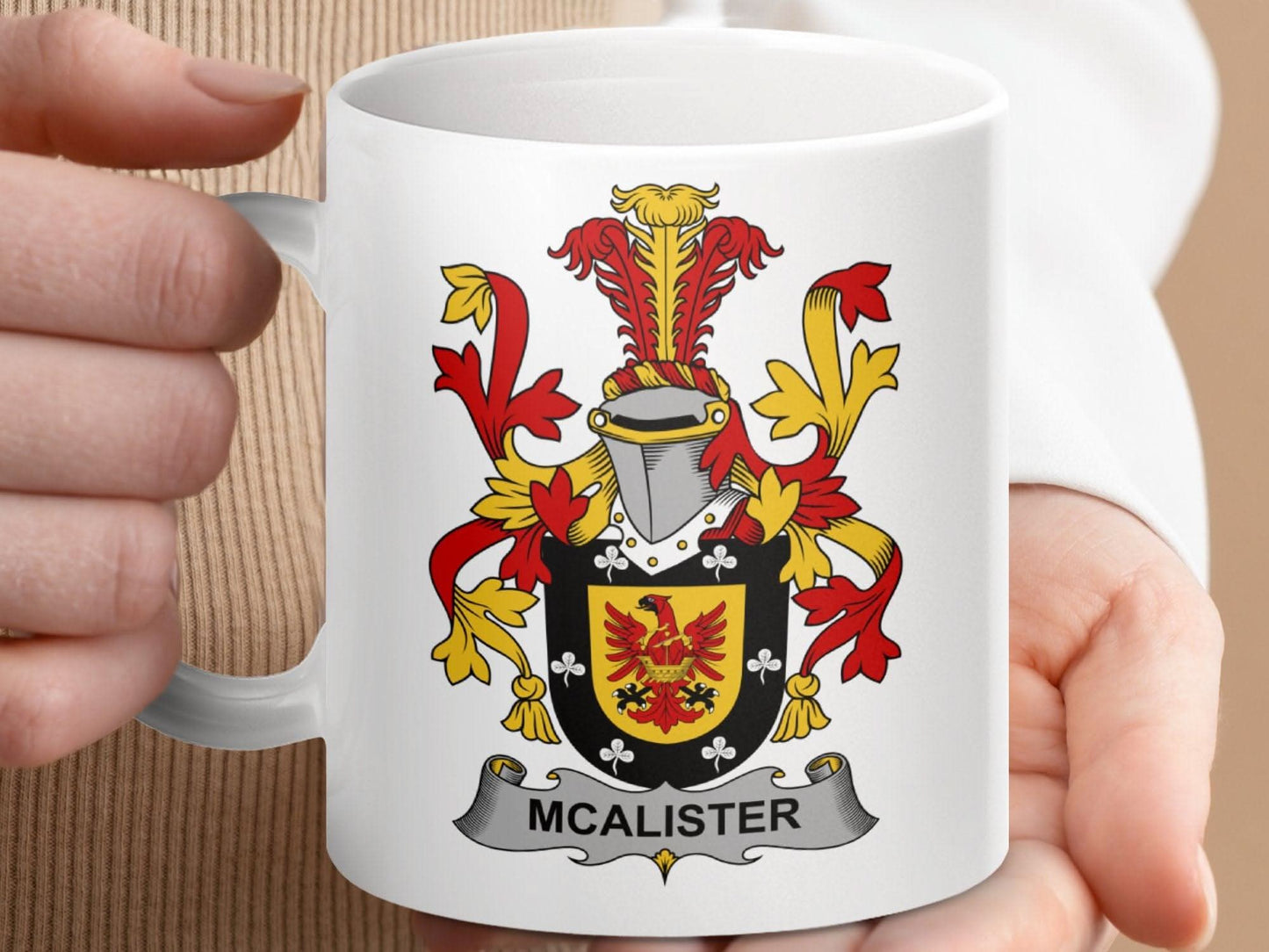 McAlister Surname Irish Family Crest Heraldry Gift Mug - Celtic Ancestry Gifts