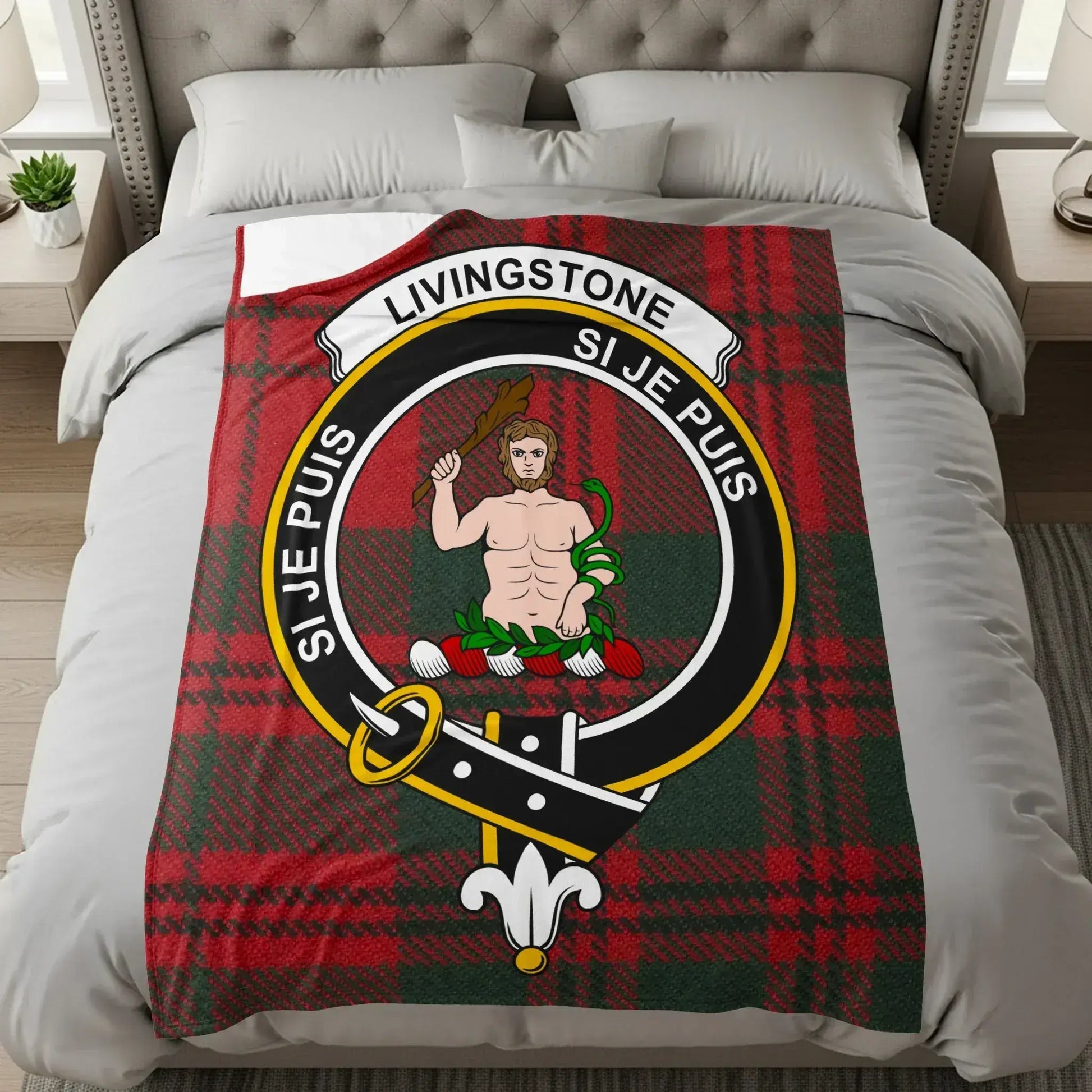 Livingstone Clan Crest Tartan Throw Blanket product type