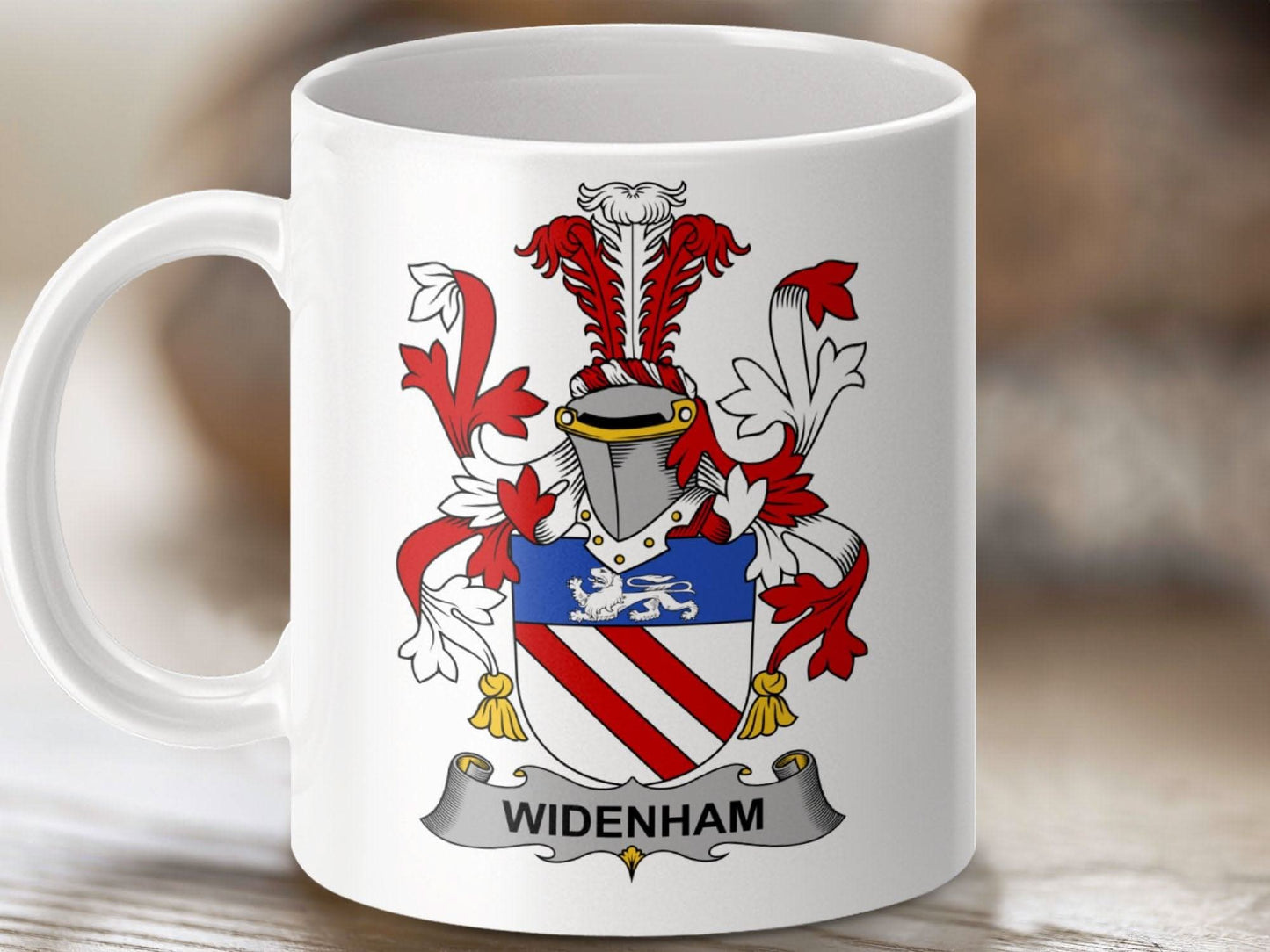 Widenham Surname Family Crest Coat of Arms mug - Celtic Ancestry Gifts