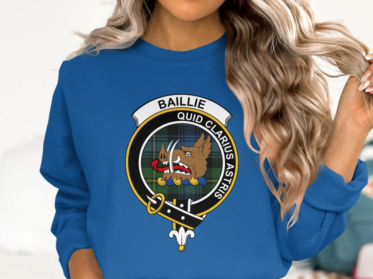 Unique Family Crest Print Blue Sweatshirt product
