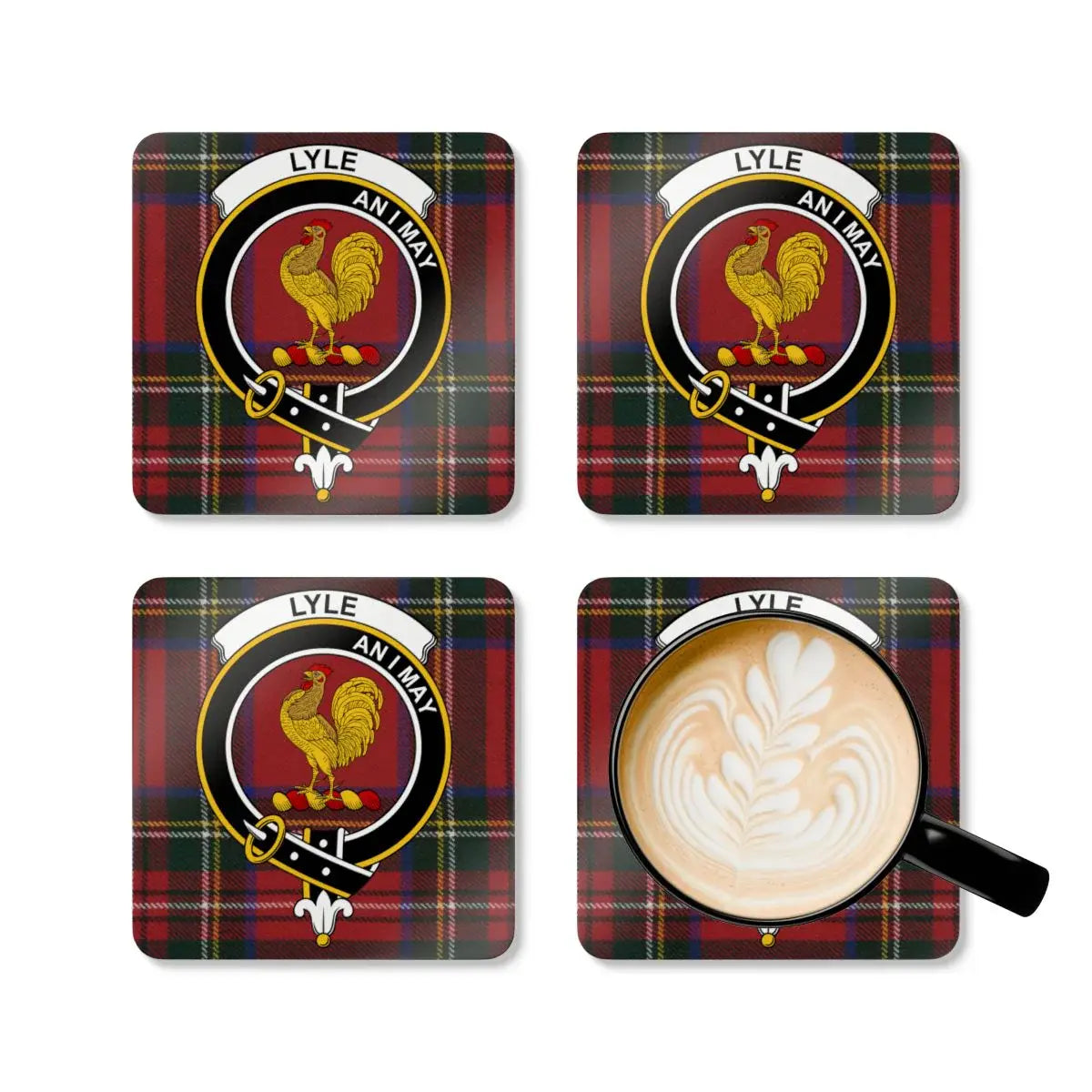 Scottish Clan Lyle Crest Plaid Design Coaster Set product